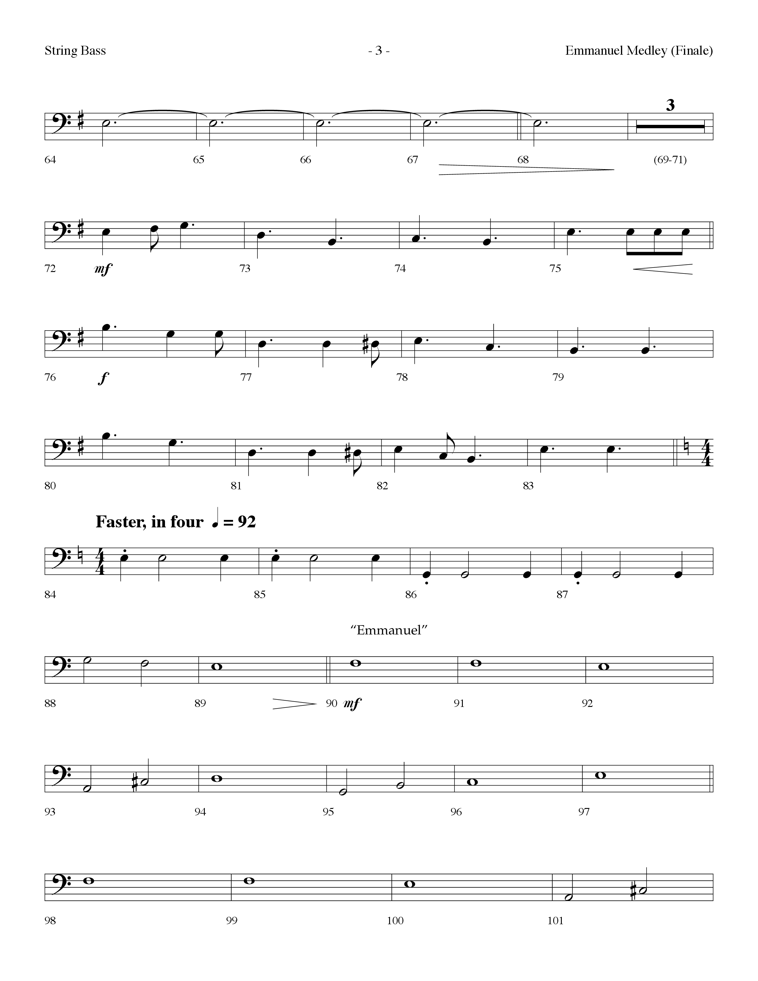 Emmanuel Medley (Finale) (with Angels From The Realms Of Glory, What Child Is This, Emmanuel) (Choral Anthem SATB) String Bass (Lifeway Choral / Arr. Dennis Allen)