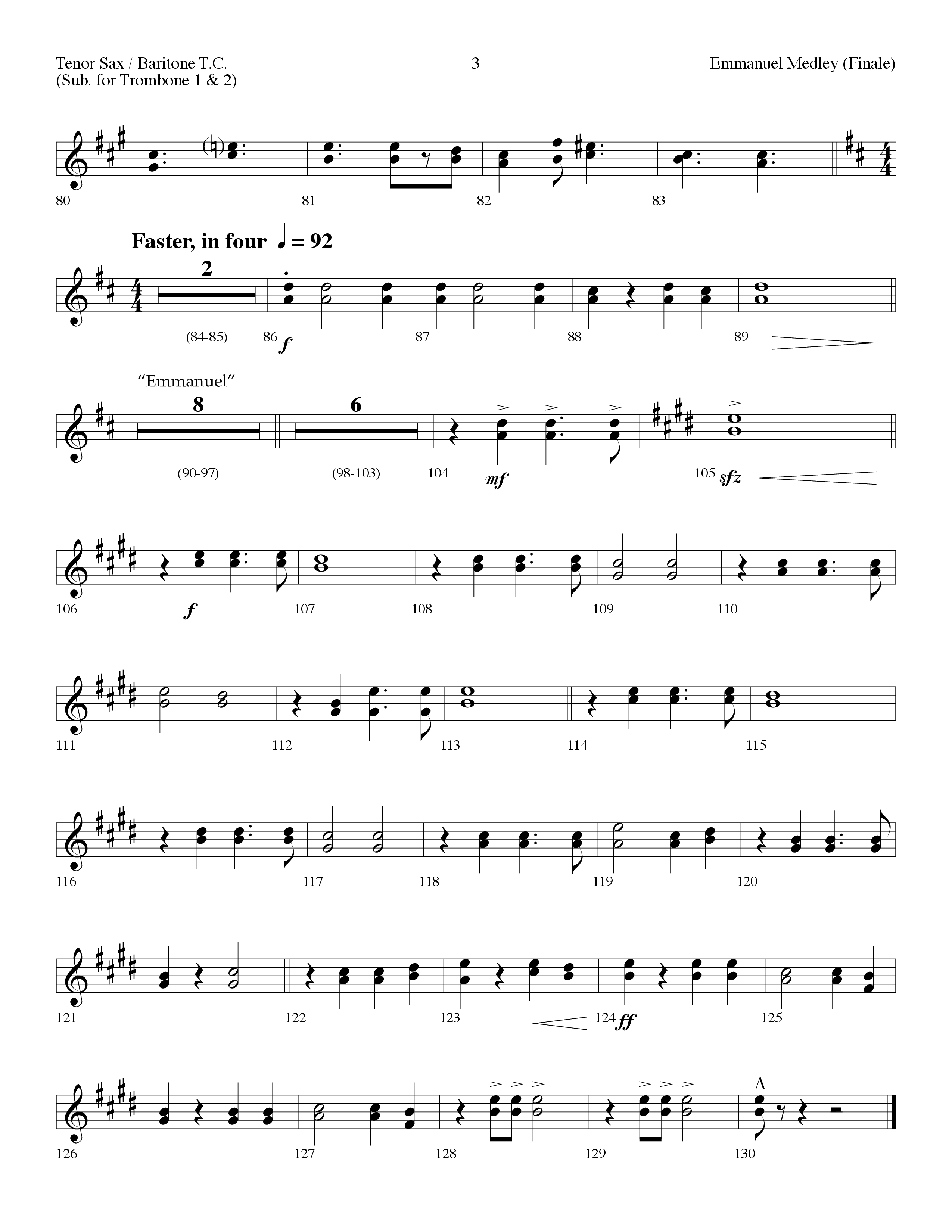 Emmanuel Medley (Finale) (with Angels From The Realms Of Glory, What Child Is This, Emmanuel) (Choral Anthem SATB) Tenor Sax/Baritone T.C. (Lifeway Choral / Arr. Dennis Allen)