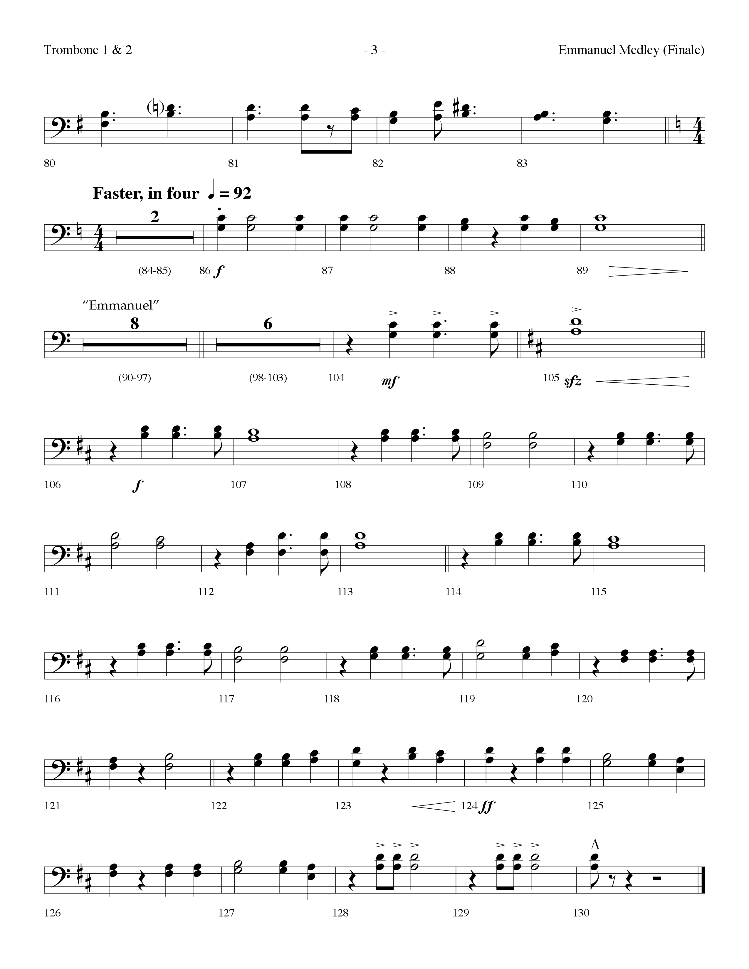 Emmanuel Medley (Finale) (with Angels From The Realms Of Glory, What Child Is This, Emmanuel) (Choral Anthem SATB) Trombone 1/2 (Lifeway Choral / Arr. Dennis Allen)