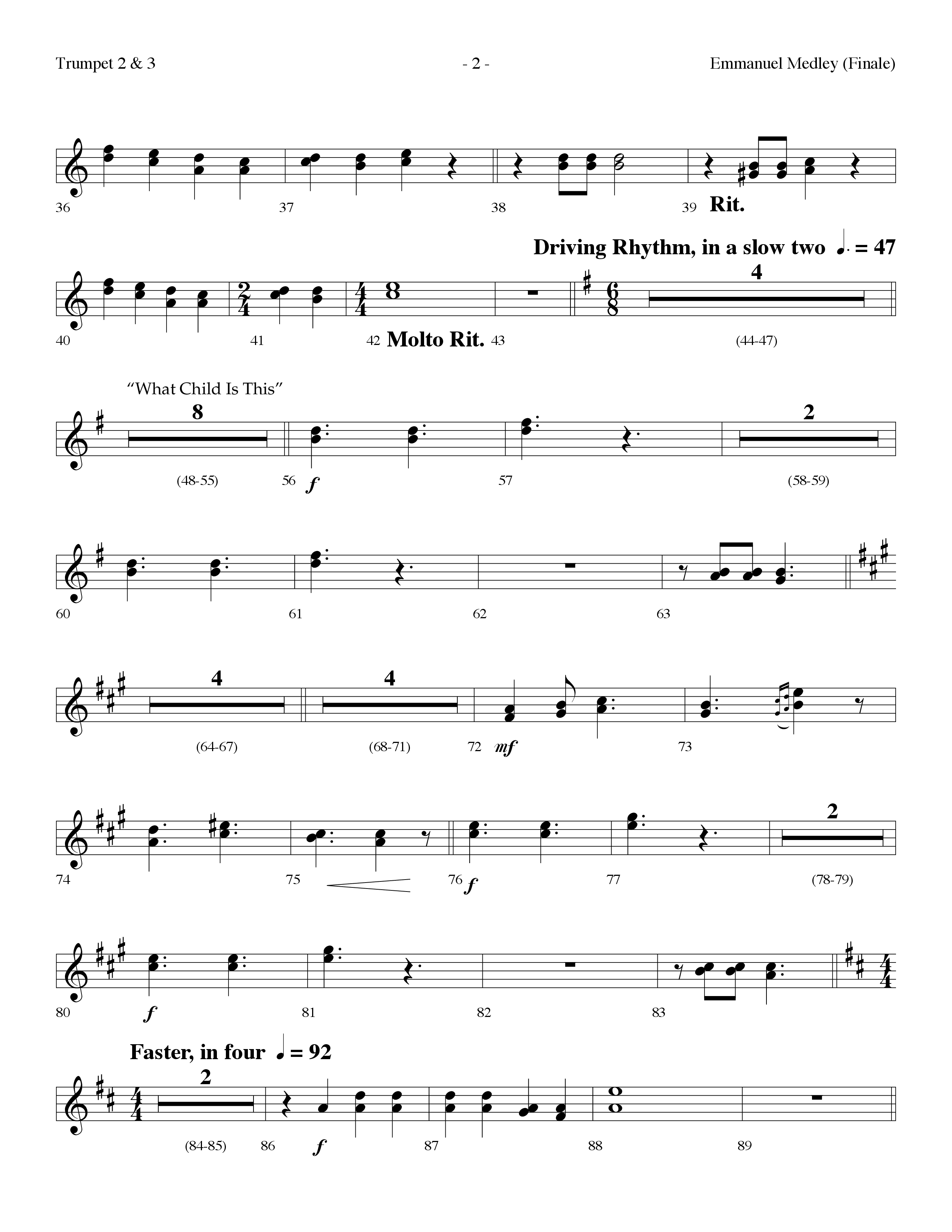 Emmanuel Medley (Finale) (with Angels From The Realms Of Glory, What Child Is This, Emmanuel) (Choral Anthem SATB) Trumpet 2/3 (Lifeway Choral / Arr. Dennis Allen)