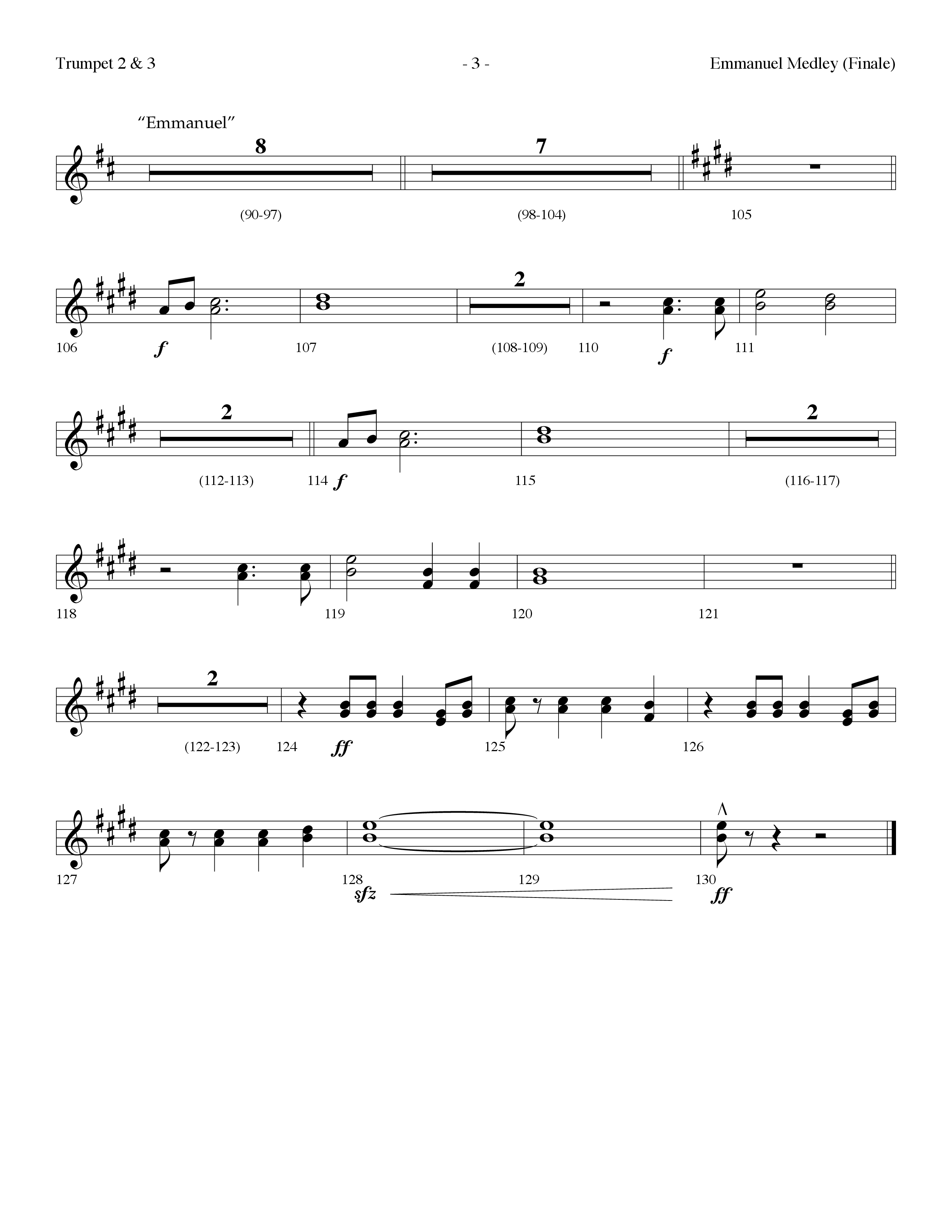 Emmanuel Medley (Finale) (with Angels From The Realms Of Glory, What Child Is This, Emmanuel) (Choral Anthem SATB) Trumpet 2/3 (Lifeway Choral / Arr. Dennis Allen)