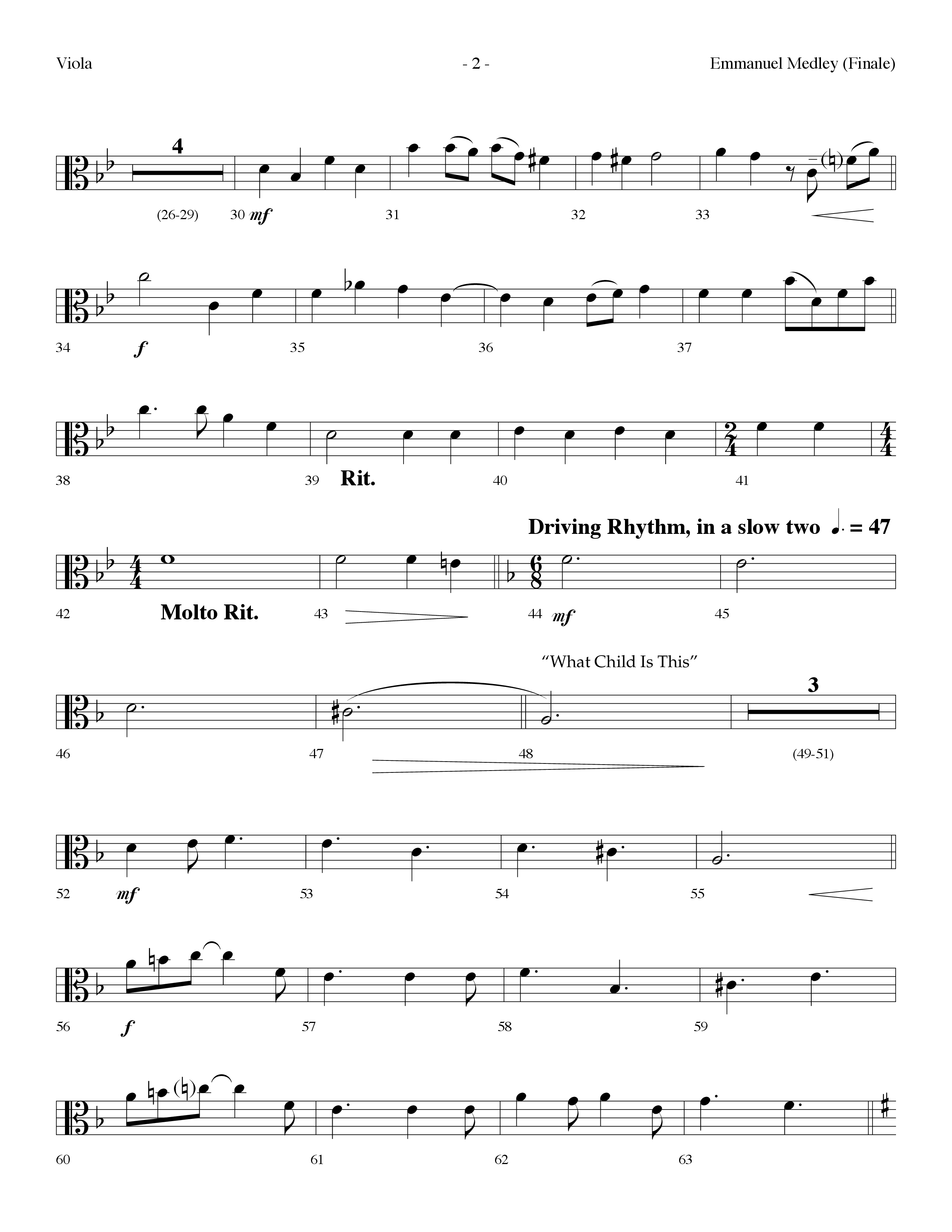 Emmanuel Medley (Finale) (with Angels From The Realms Of Glory, What Child Is This, Emmanuel) (Choral Anthem SATB) Viola (Lifeway Choral / Arr. Dennis Allen)