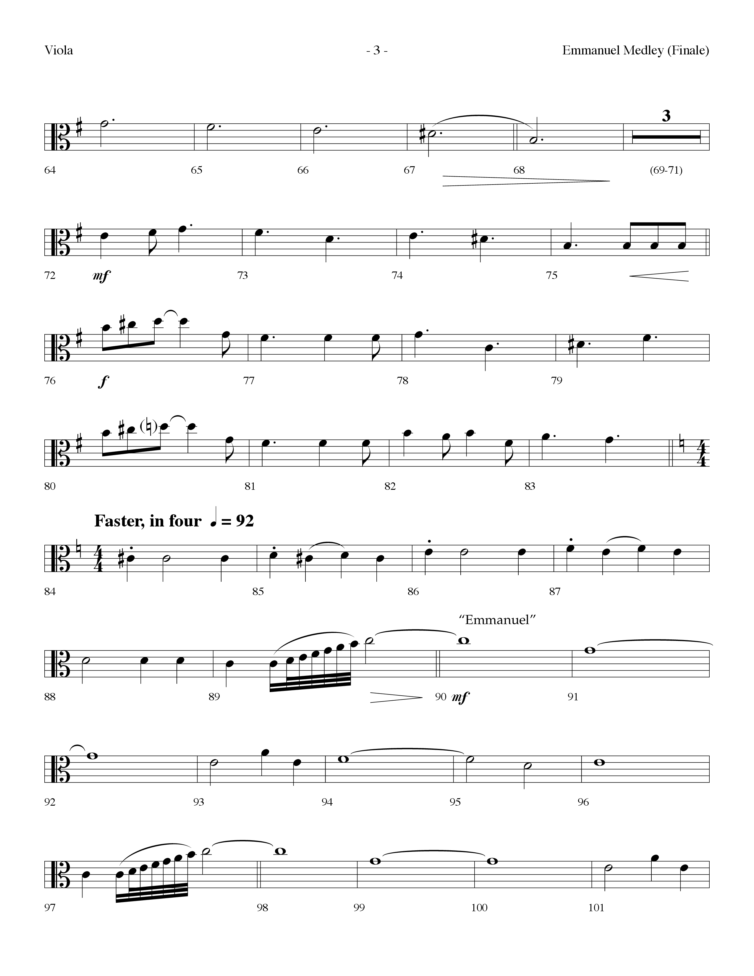 Emmanuel Medley (Finale) (with Angels From The Realms Of Glory, What Child Is This, Emmanuel) (Choral Anthem SATB) Viola (Lifeway Choral / Arr. Dennis Allen)