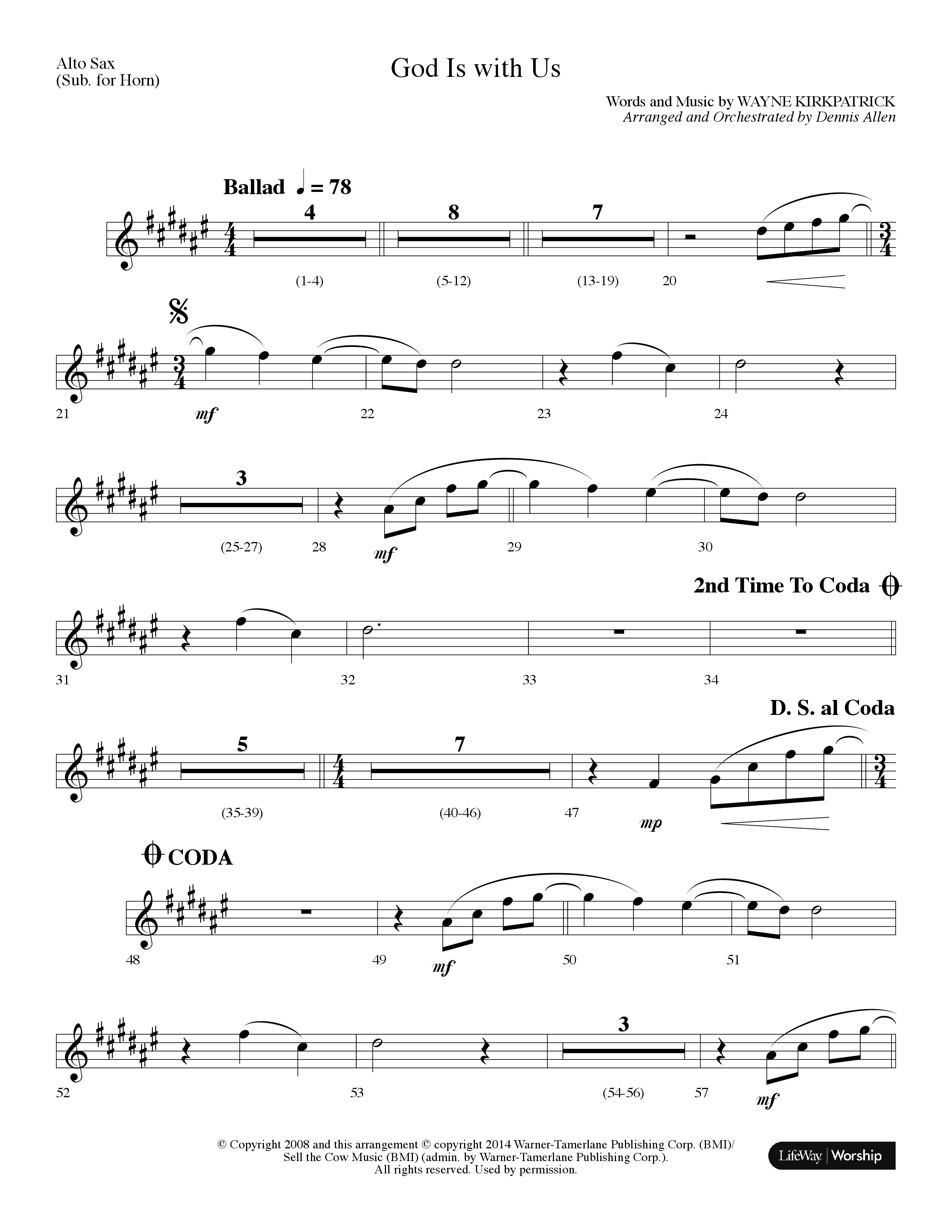 God Is With Us (Choral Anthem SATB) Alto Sax (Lifeway Choral / Arr. Dennis Allen)