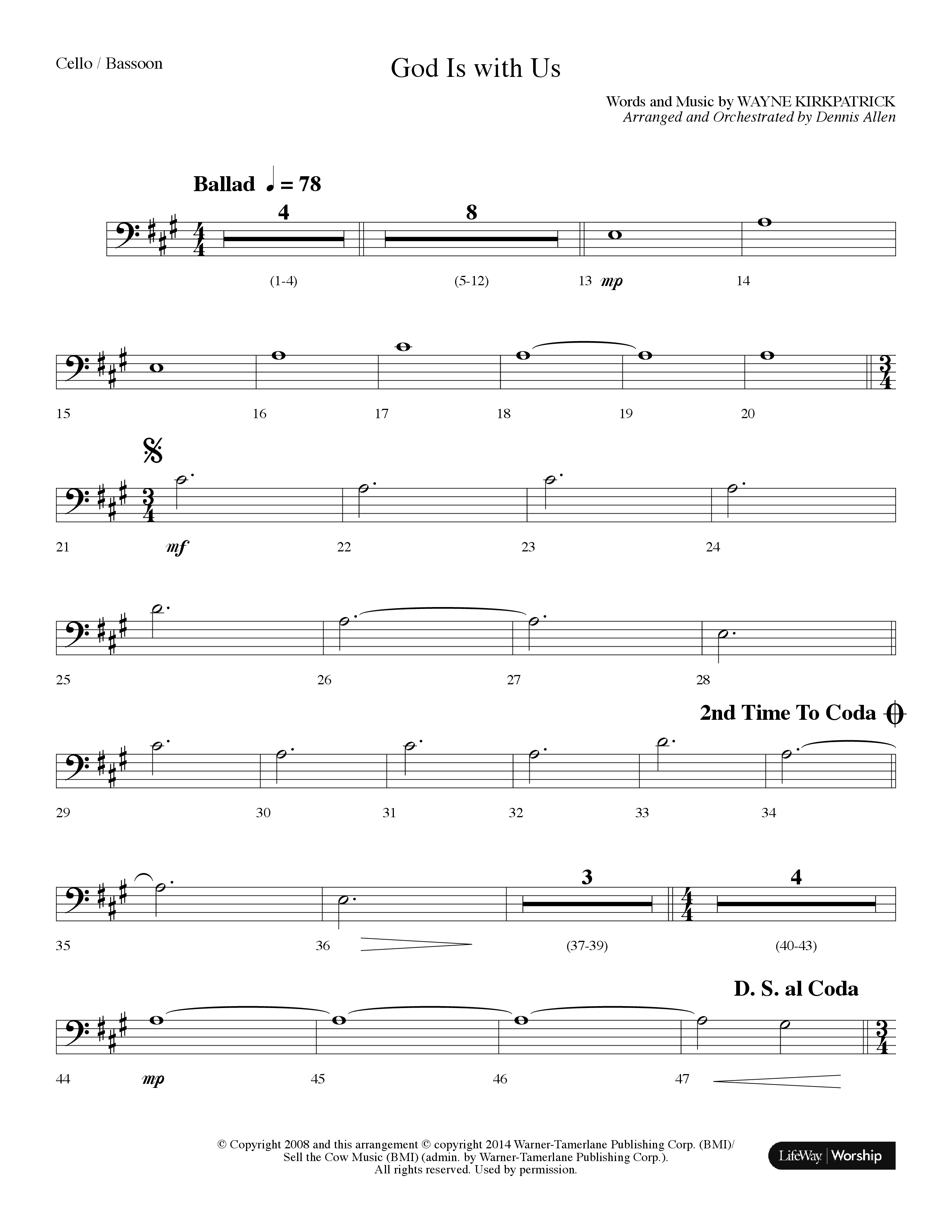 God Is With Us (Choral Anthem SATB) Cello (Lifeway Choral / Arr. Dennis Allen)