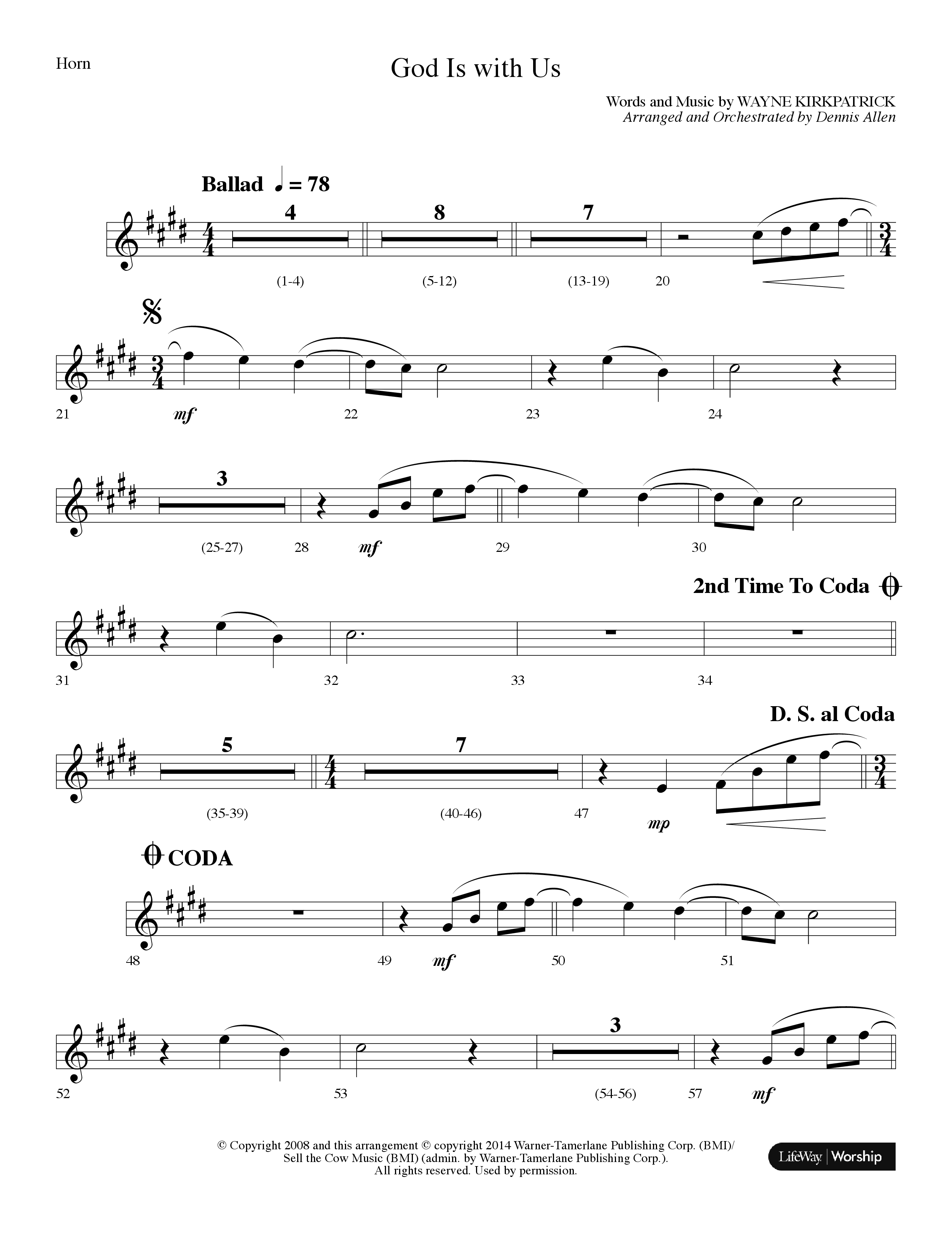 God Is With Us (Choral Anthem SATB) French Horn (Lifeway Choral / Arr. Dennis Allen)