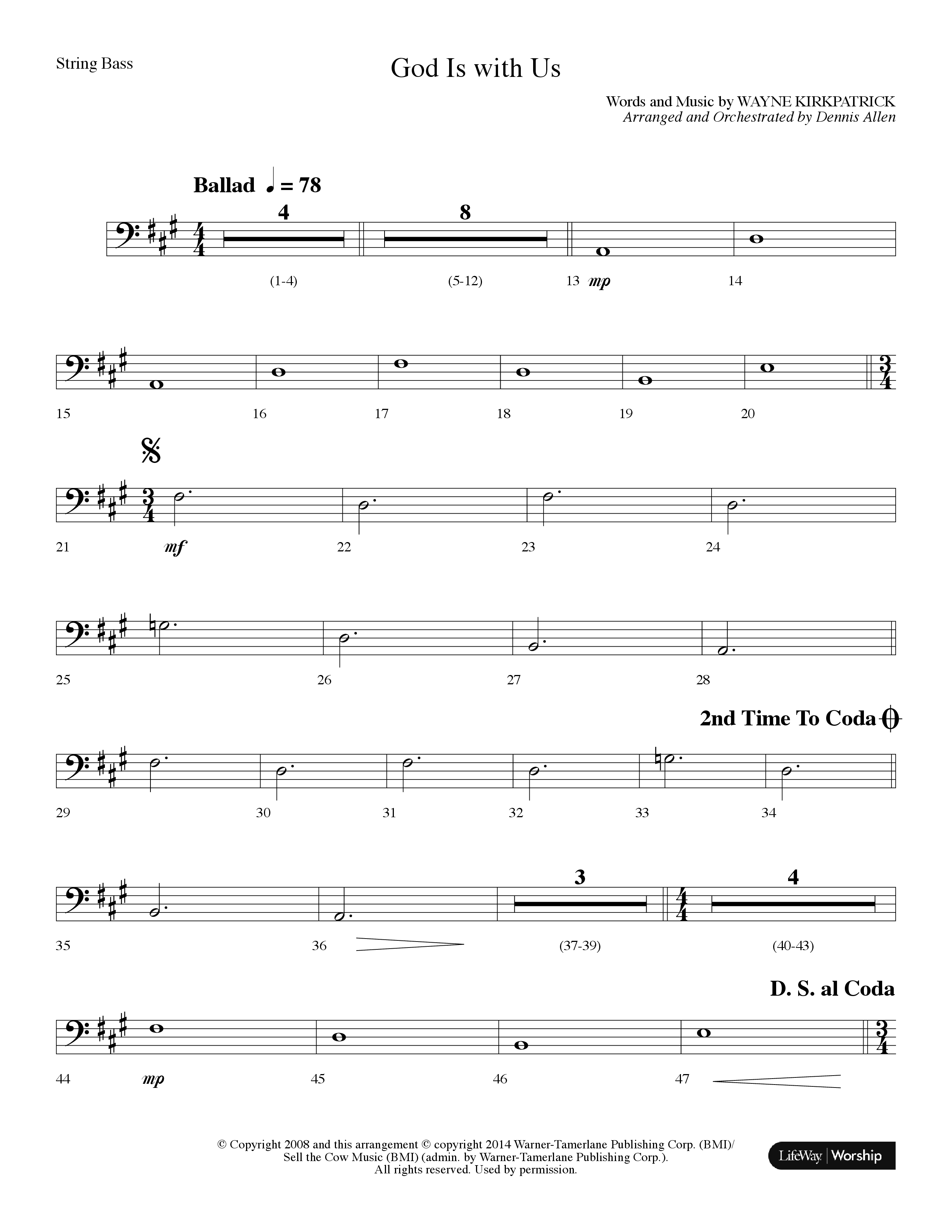 God Is With Us (Choral Anthem SATB) String Bass (Lifeway Choral / Arr. Dennis Allen)