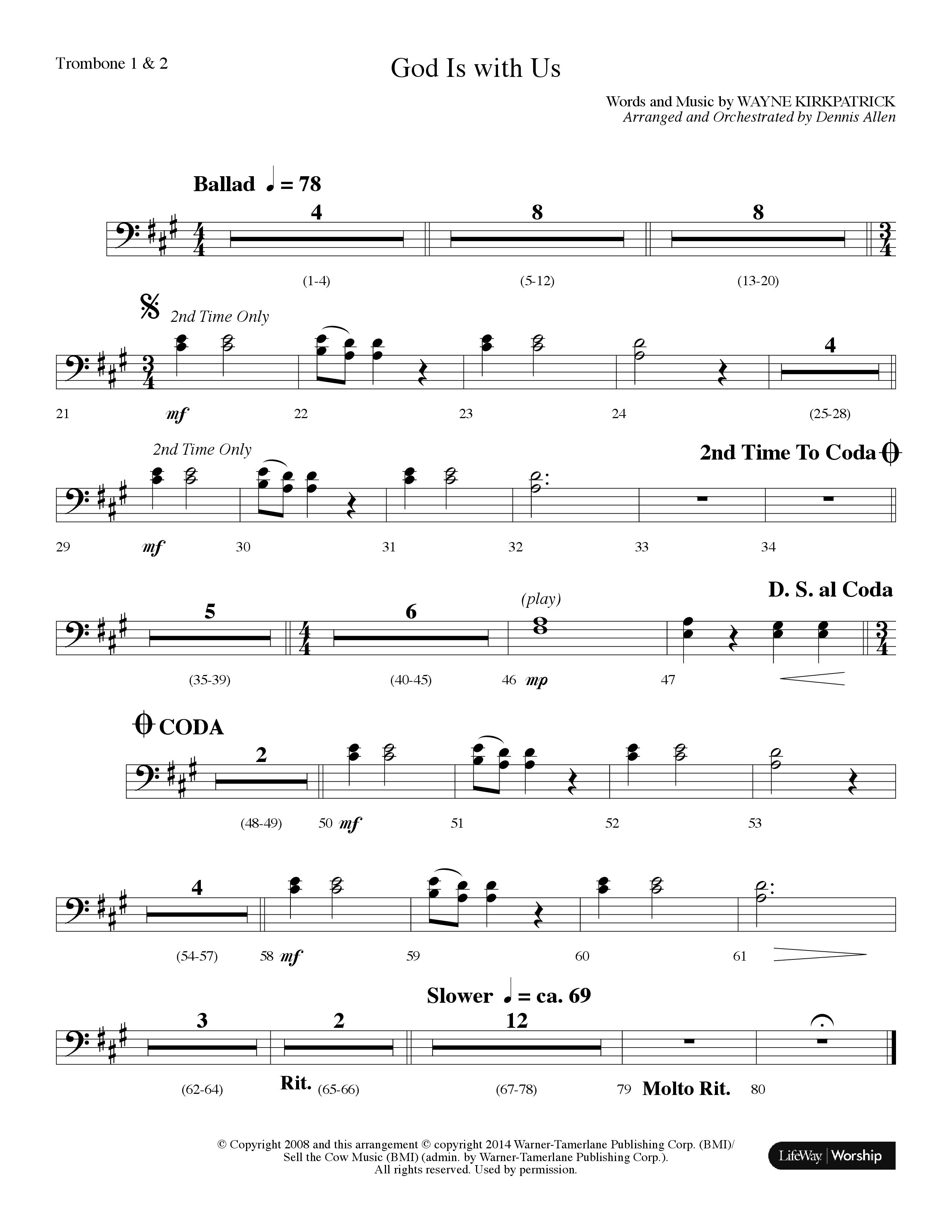 God Is With Us (Choral Anthem SATB) Trombone 1/2 (Lifeway Choral / Arr. Dennis Allen)