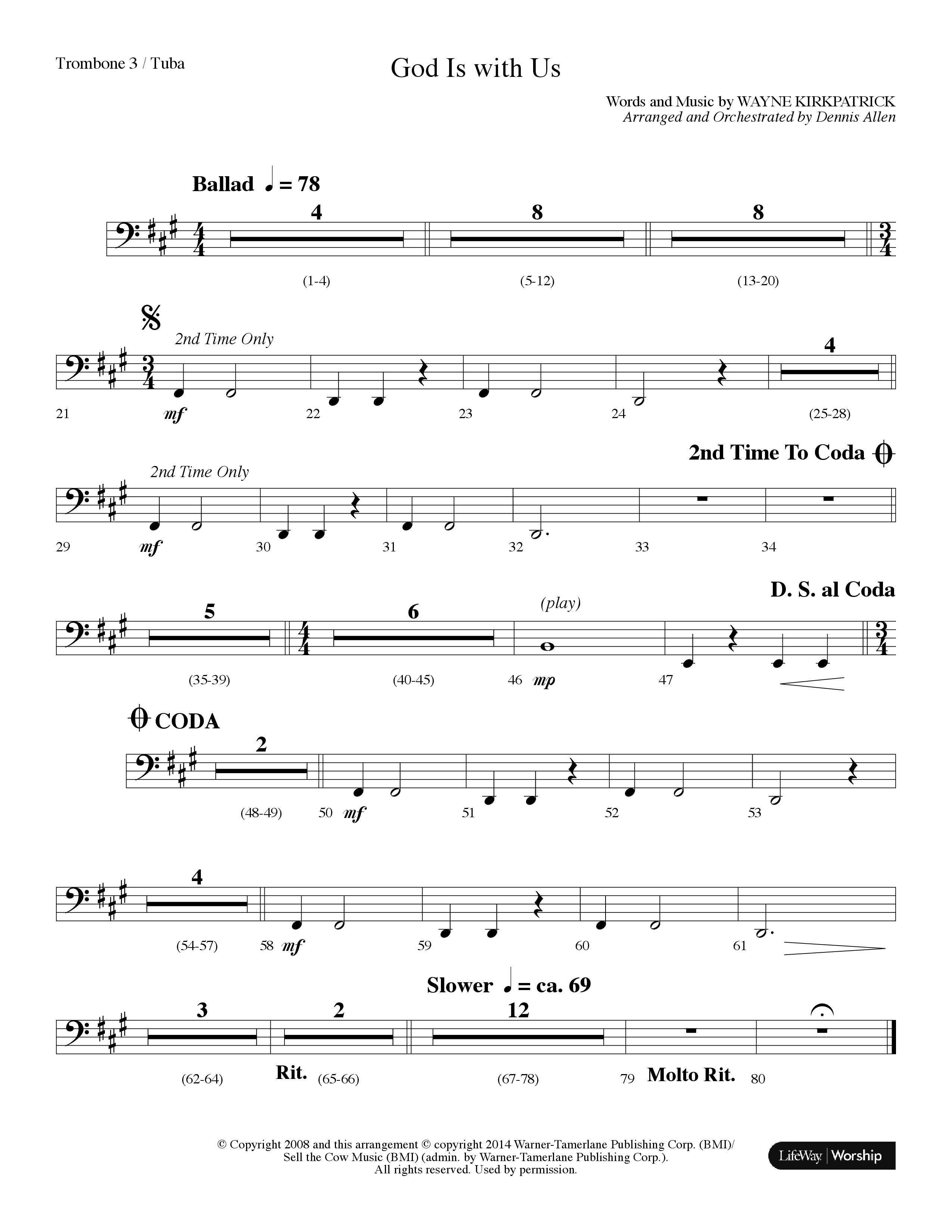 God Is With Us (Choral Anthem SATB) Trombone 3/Tuba (Lifeway Choral / Arr. Dennis Allen)