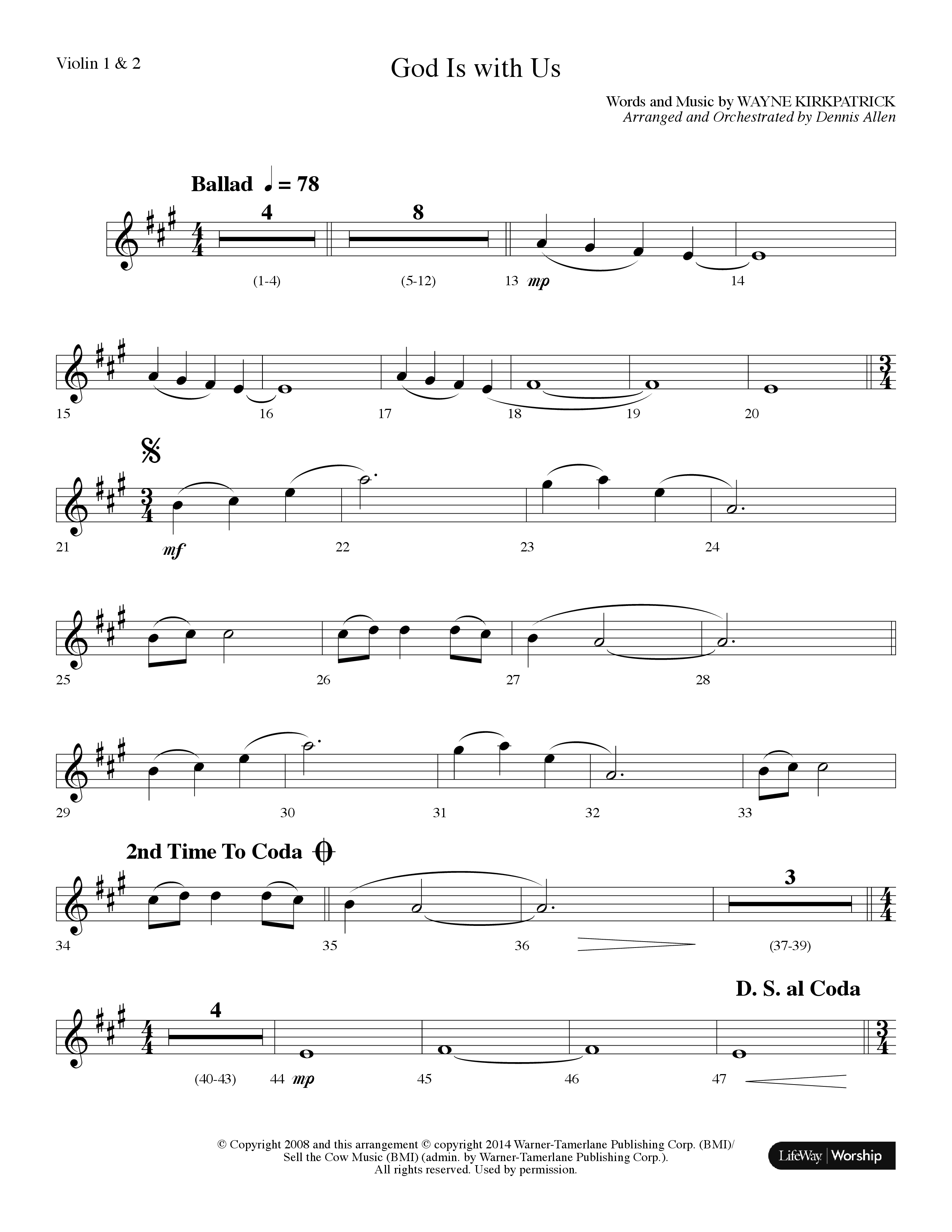 God Is With Us (Choral Anthem SATB) Violin 1/2 (Lifeway Choral / Arr. Dennis Allen)