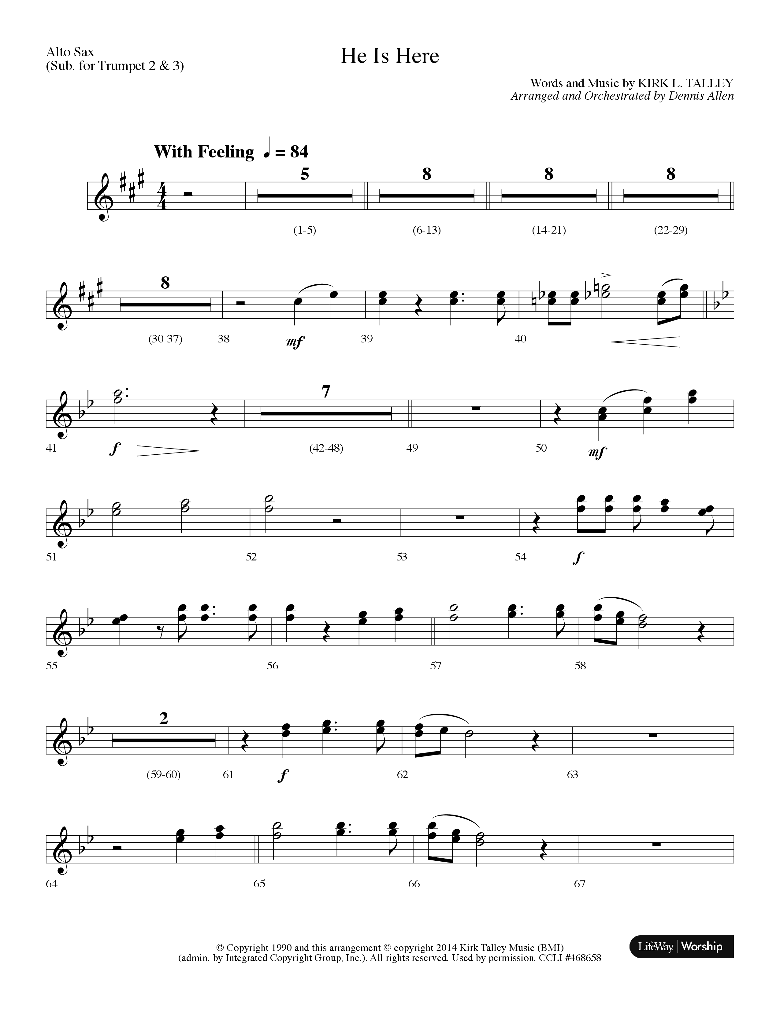 He Is Here (Choral Anthem SATB) Alto Sax (Lifeway Worship / Arr. Dennis Allen)