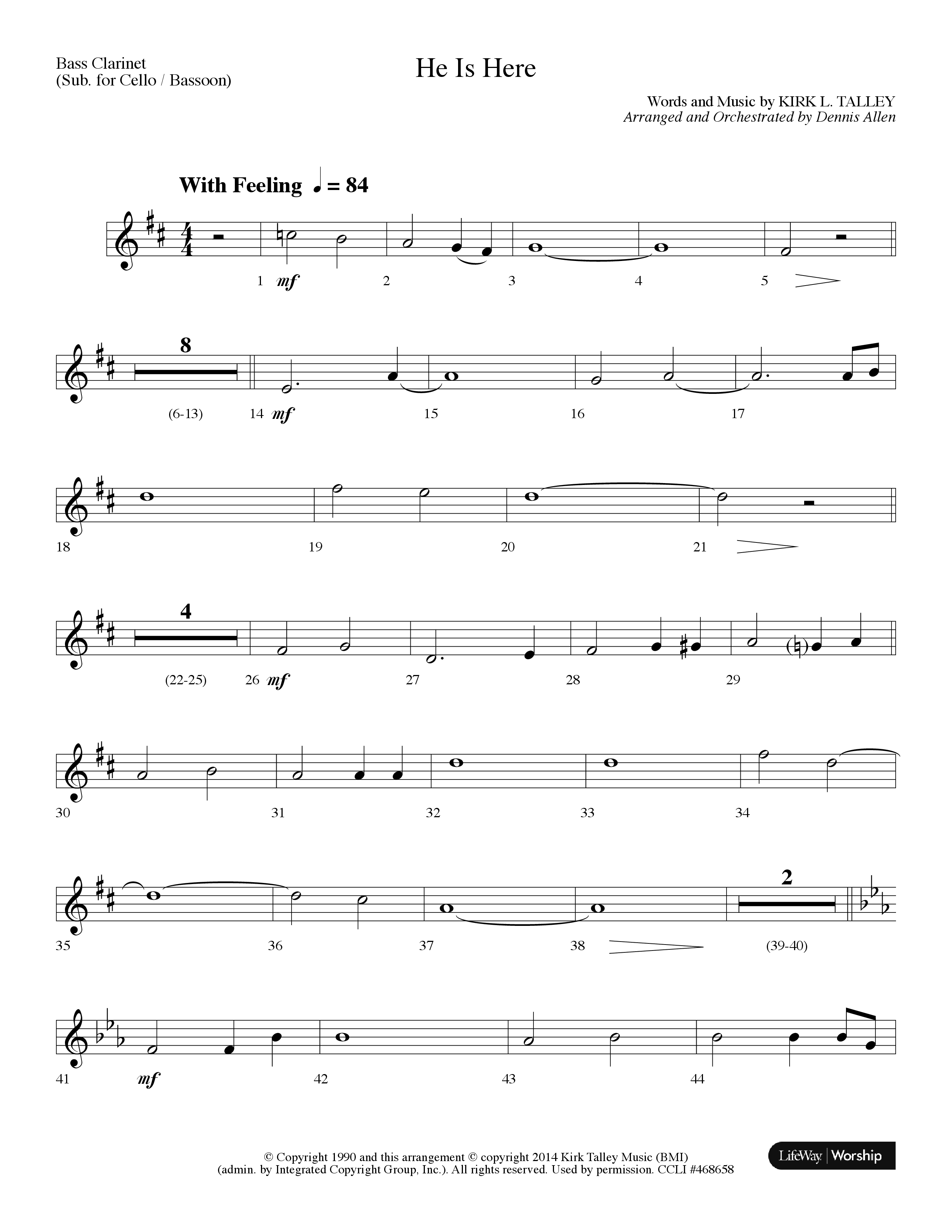He Is Here (Choral Anthem SATB) Bass Clarinet (Lifeway Worship / Arr. Dennis Allen)