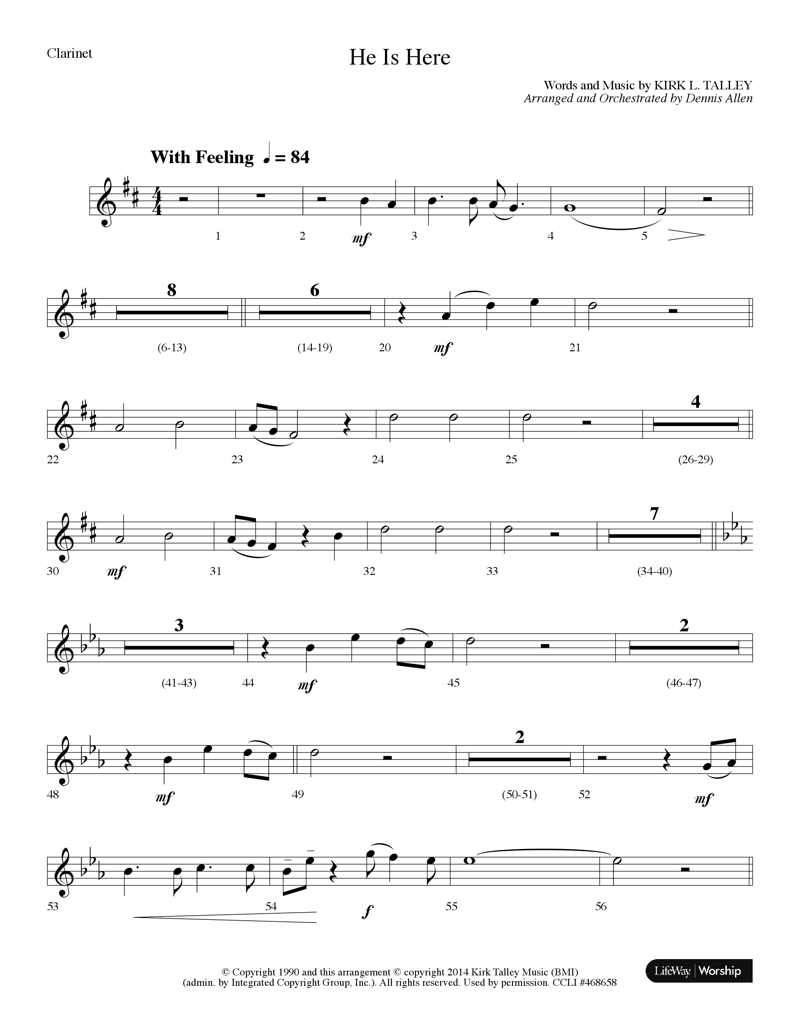 He Is Here (Choral Anthem SATB) Clarinet (Lifeway Worship / Arr. Dennis Allen)
