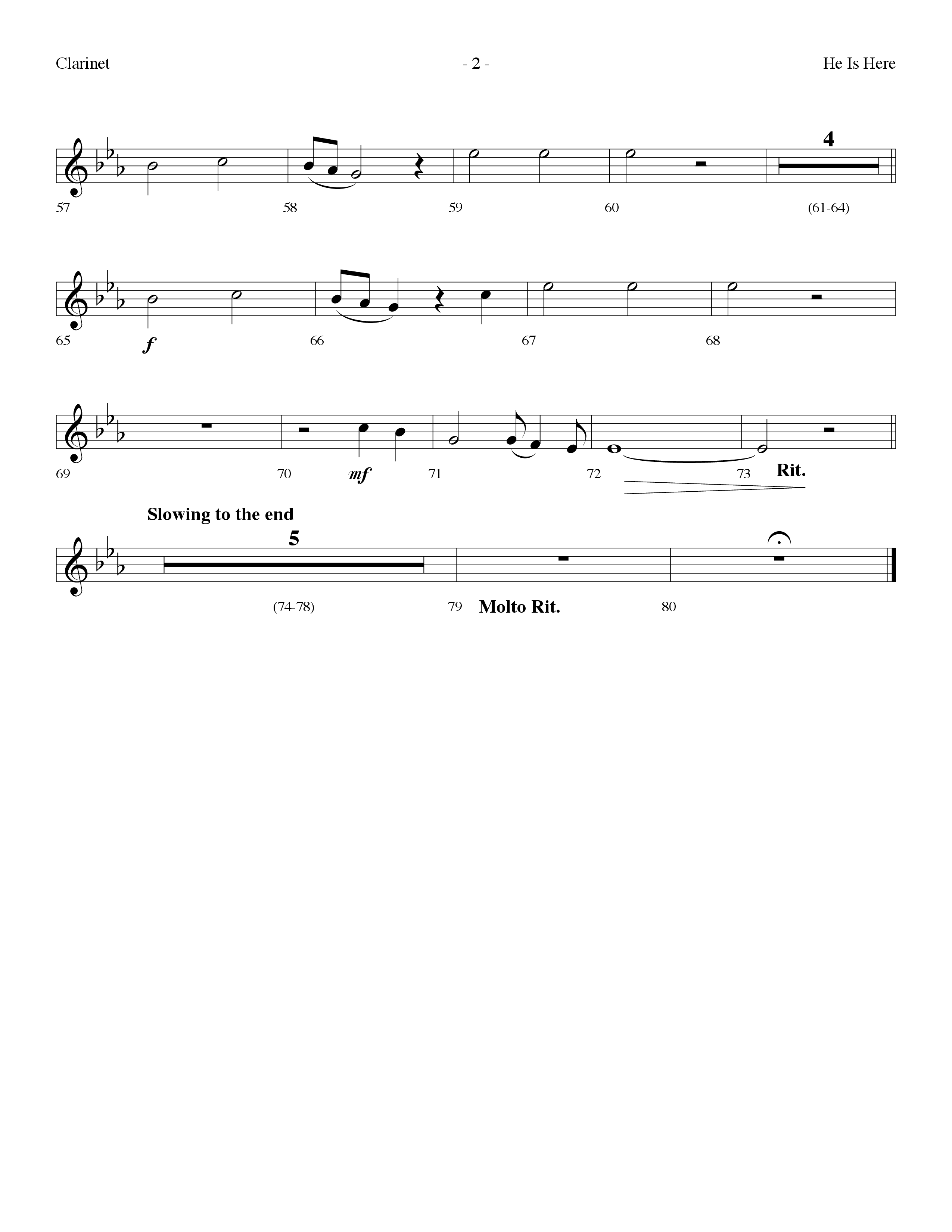 He Is Here (Choral Anthem SATB) Clarinet (Lifeway Worship / Arr. Dennis Allen)