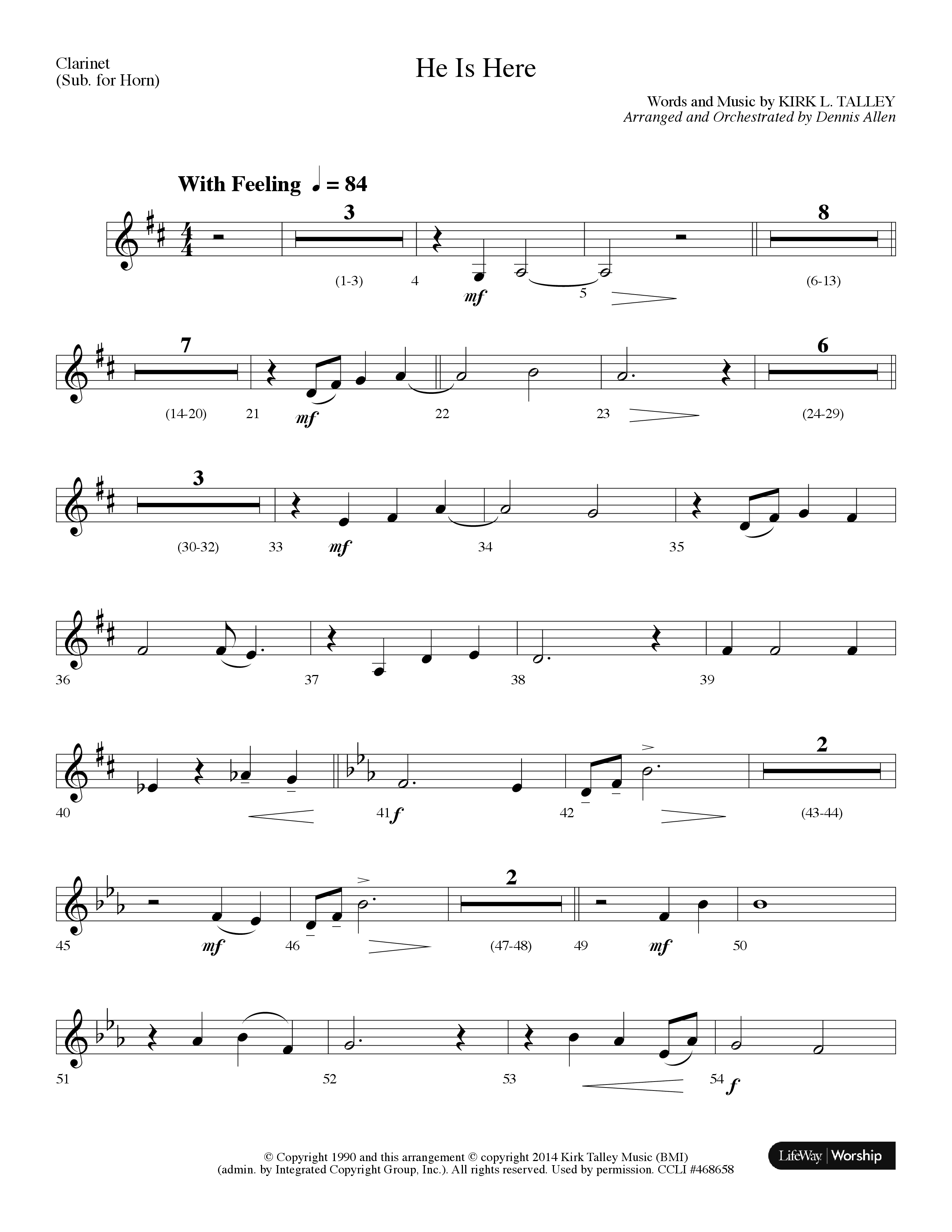 He Is Here (Choral Anthem SATB) Clarinet (Lifeway Worship / Arr. Dennis Allen)
