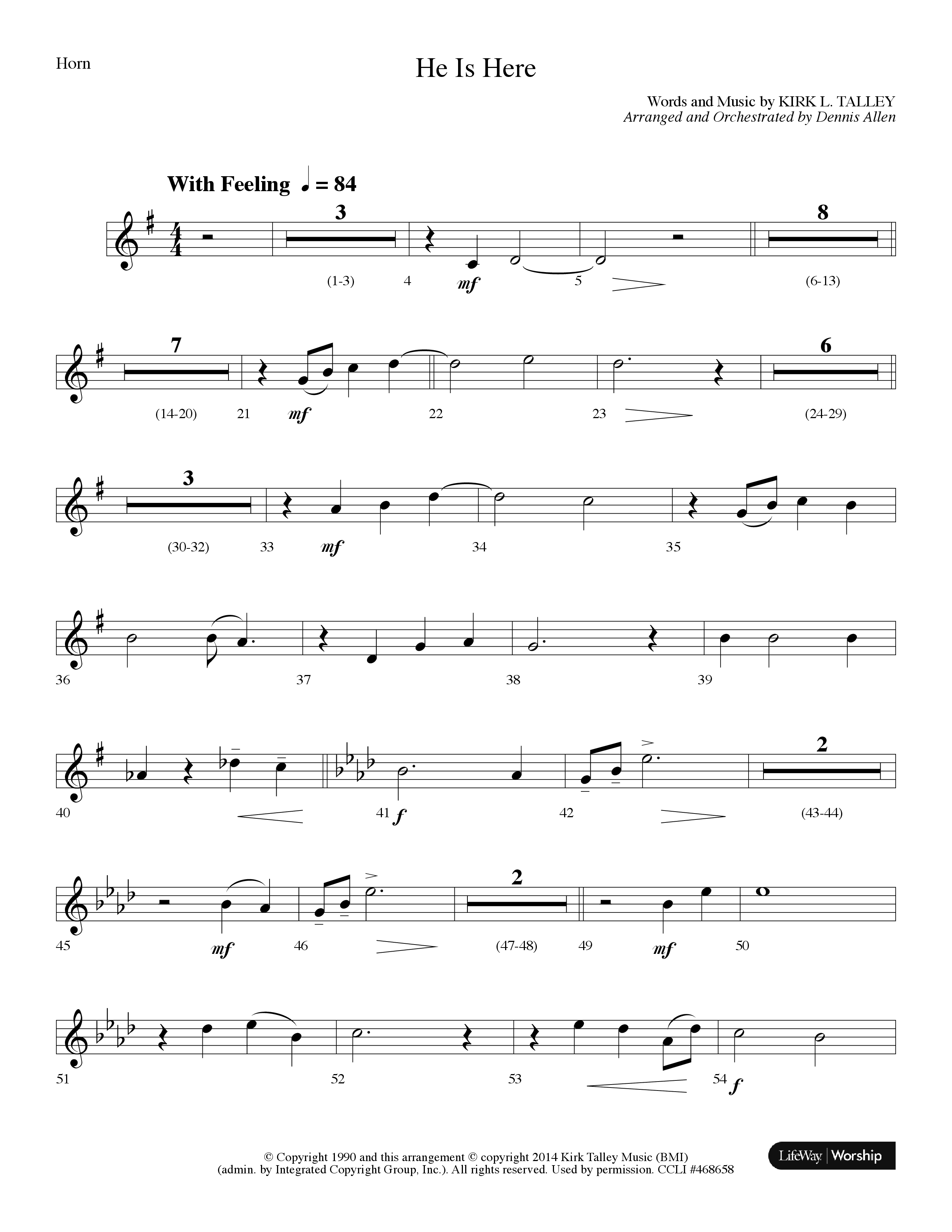 He Is Here (Choral Anthem SATB) French Horn (Lifeway Worship / Arr. Dennis Allen)