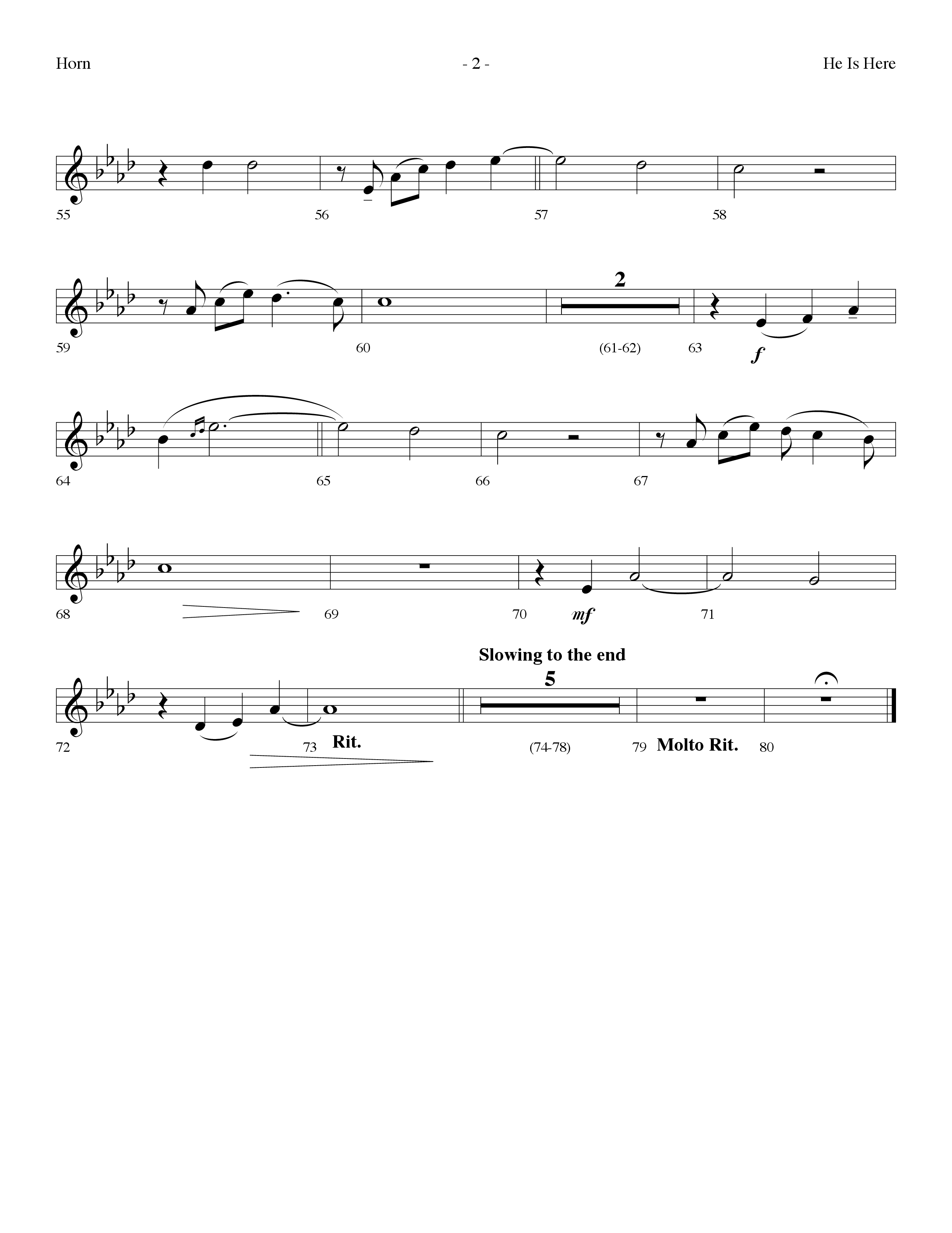 He Is Here (Choral Anthem SATB) French Horn (Lifeway Worship / Arr. Dennis Allen)
