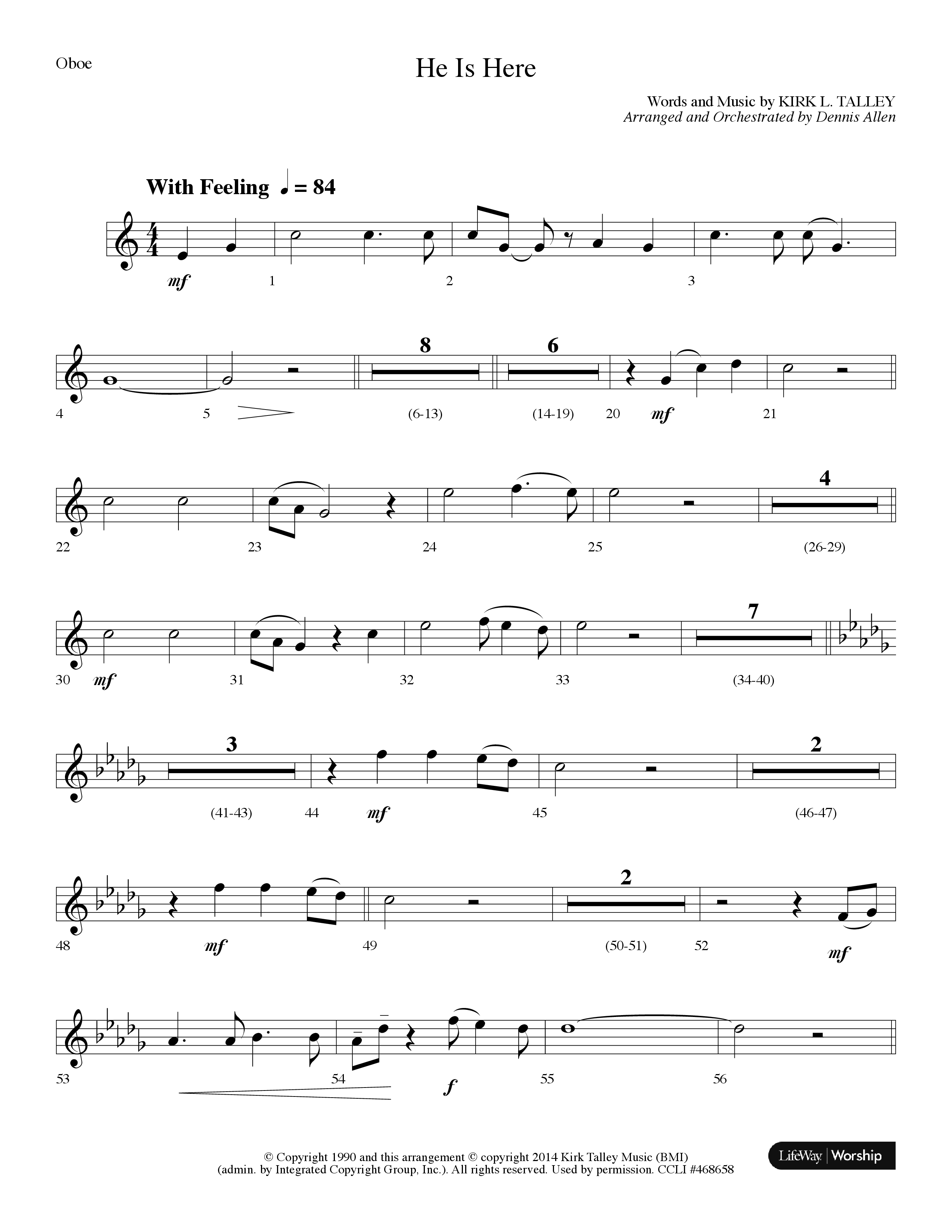 He Is Here (Choral Anthem SATB) Oboe (Lifeway Worship / Arr. Dennis Allen)