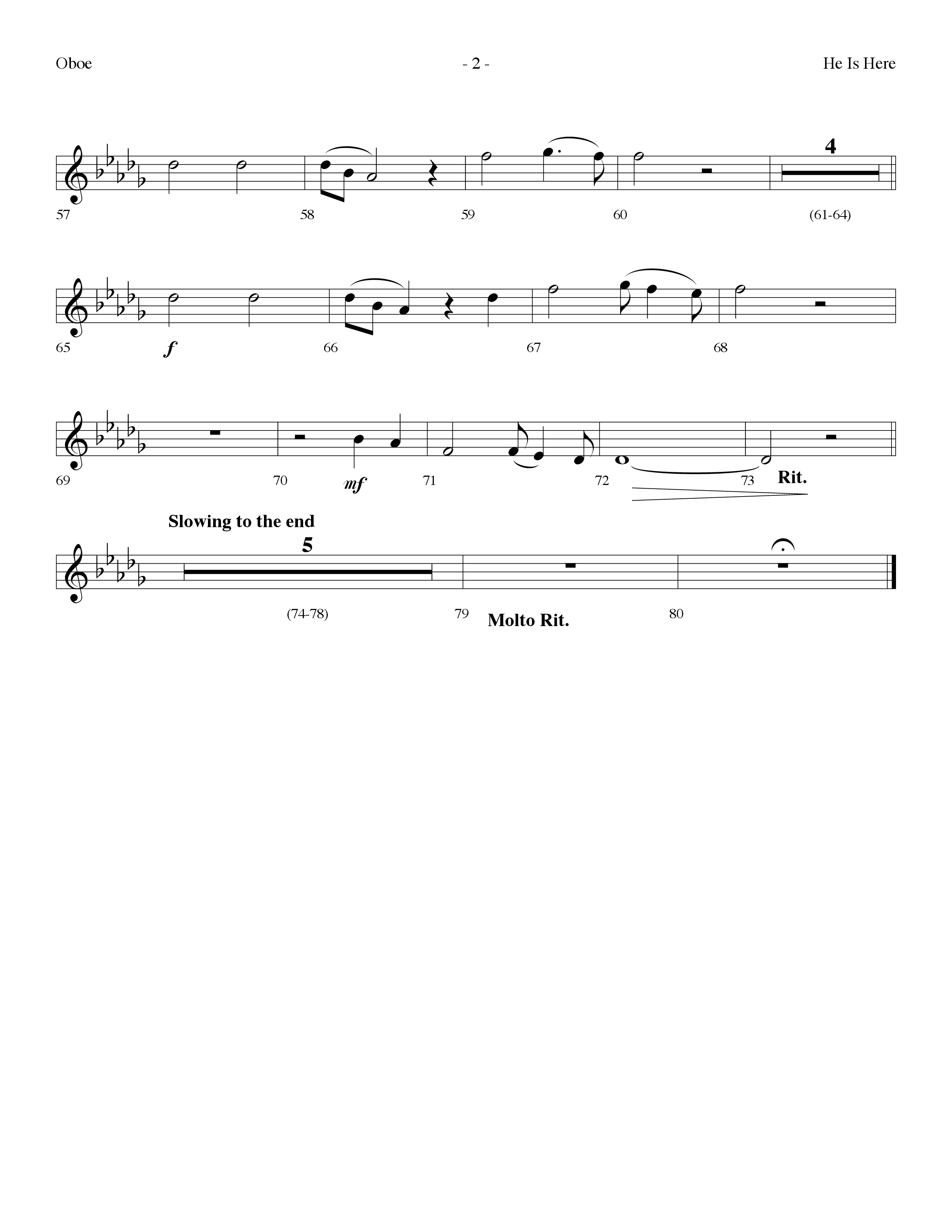 He Is Here (Choral Anthem SATB) Oboe (Lifeway Worship / Arr. Dennis Allen)