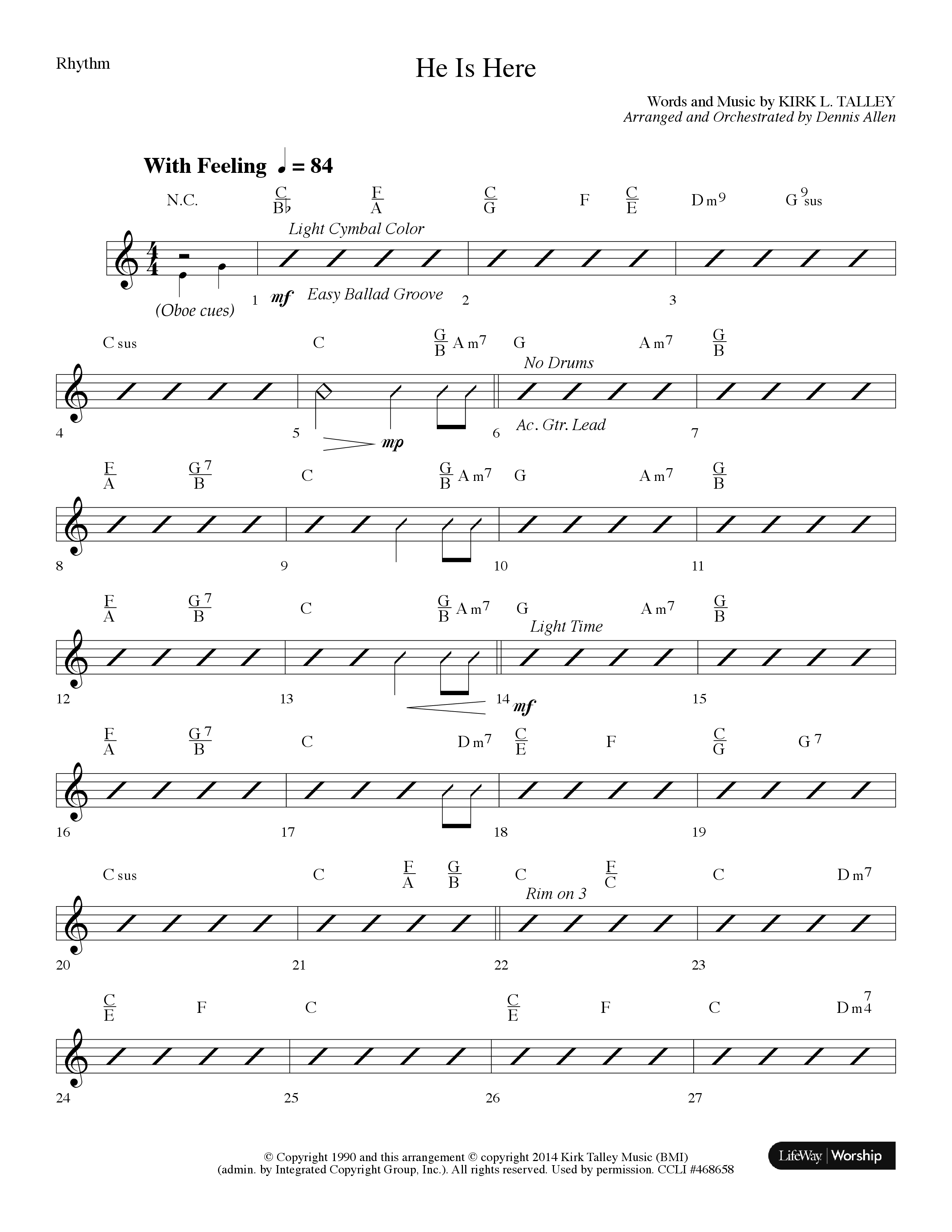 He Is Here (Choral Anthem SATB) Rhythm Chart (Lifeway Worship / Arr. Dennis Allen)