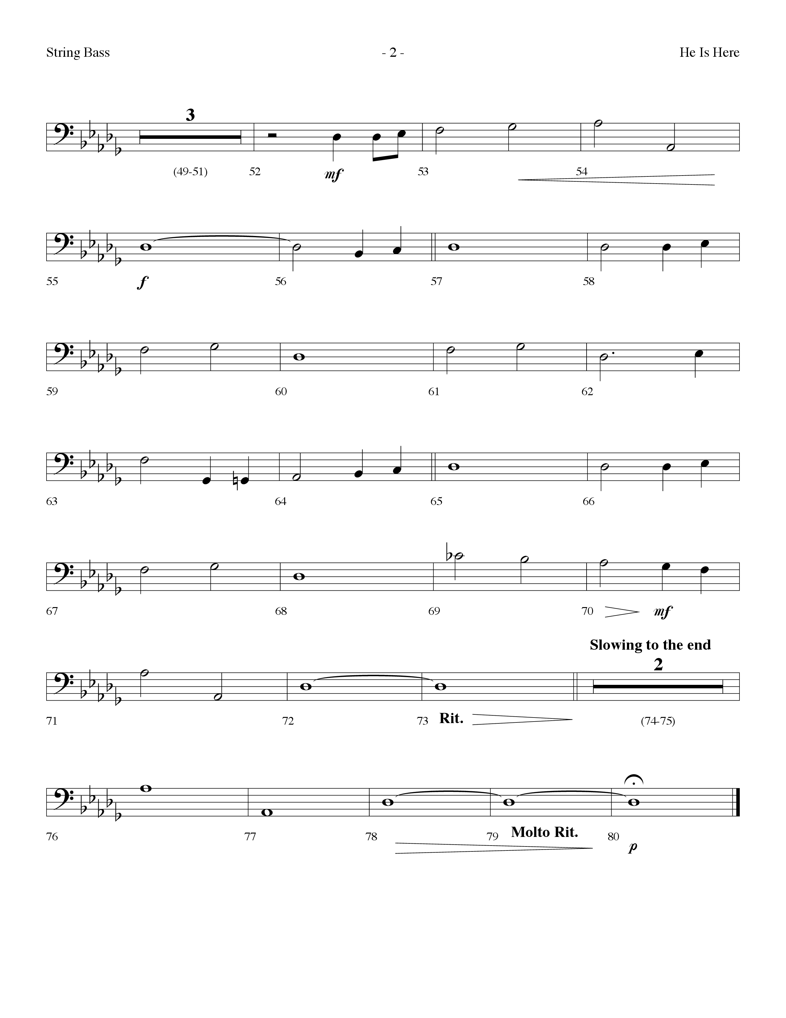 He Is Here (Choral Anthem SATB) String Bass (Lifeway Worship / Arr. Dennis Allen)