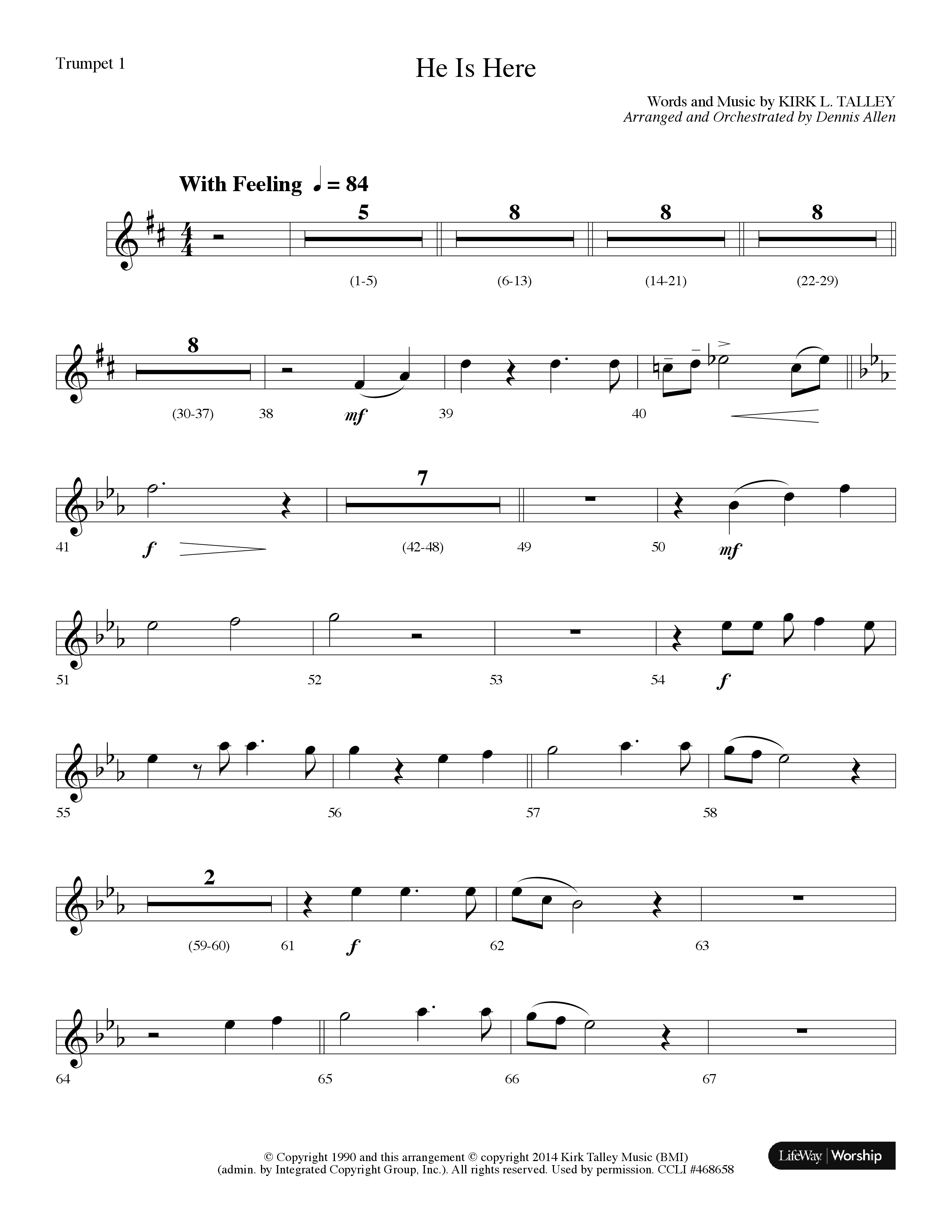 He Is Here (Choral Anthem SATB) Trumpet 1 (Lifeway Worship / Arr. Dennis Allen)