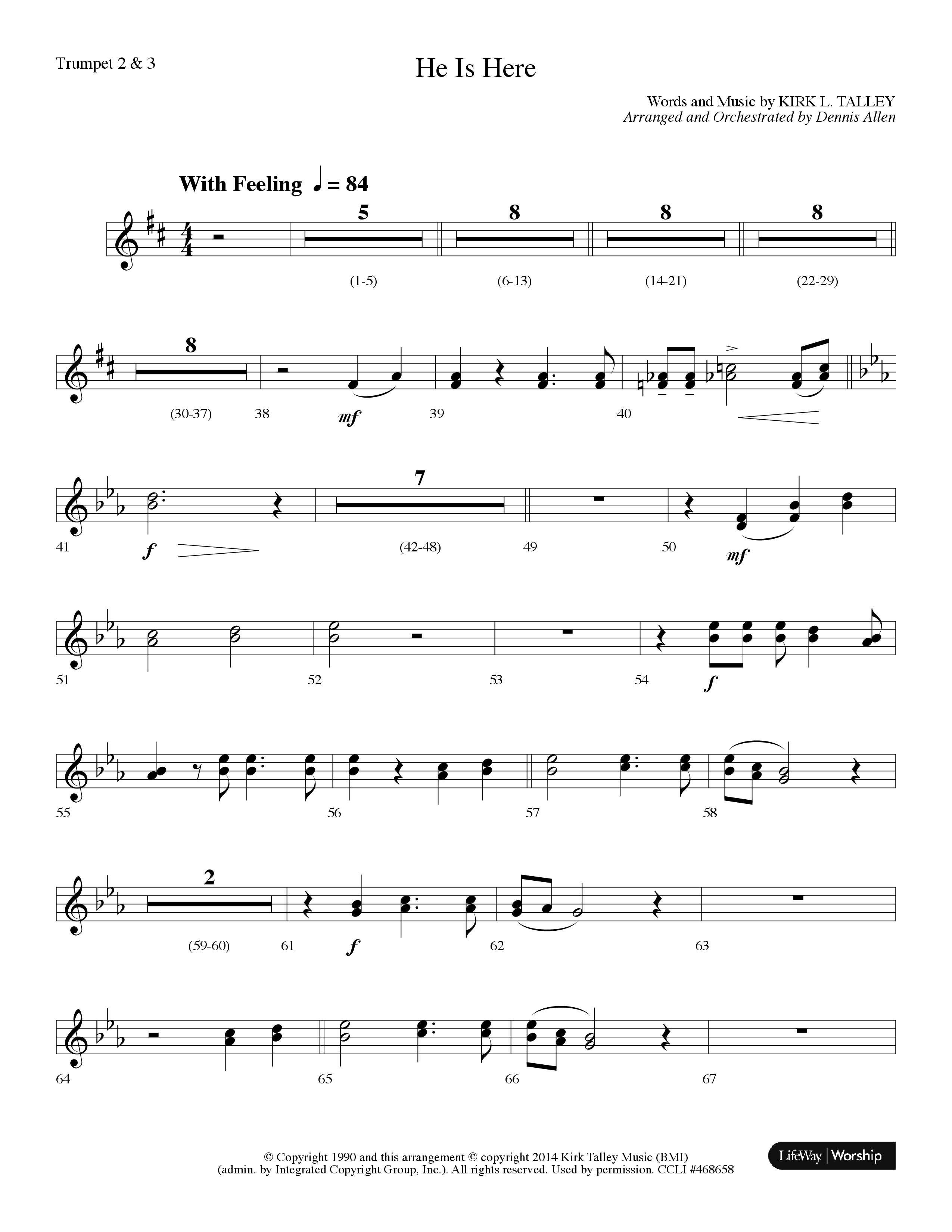 He Is Here (Choral Anthem SATB) Trumpet 2/3 (Lifeway Worship / Arr. Dennis Allen)