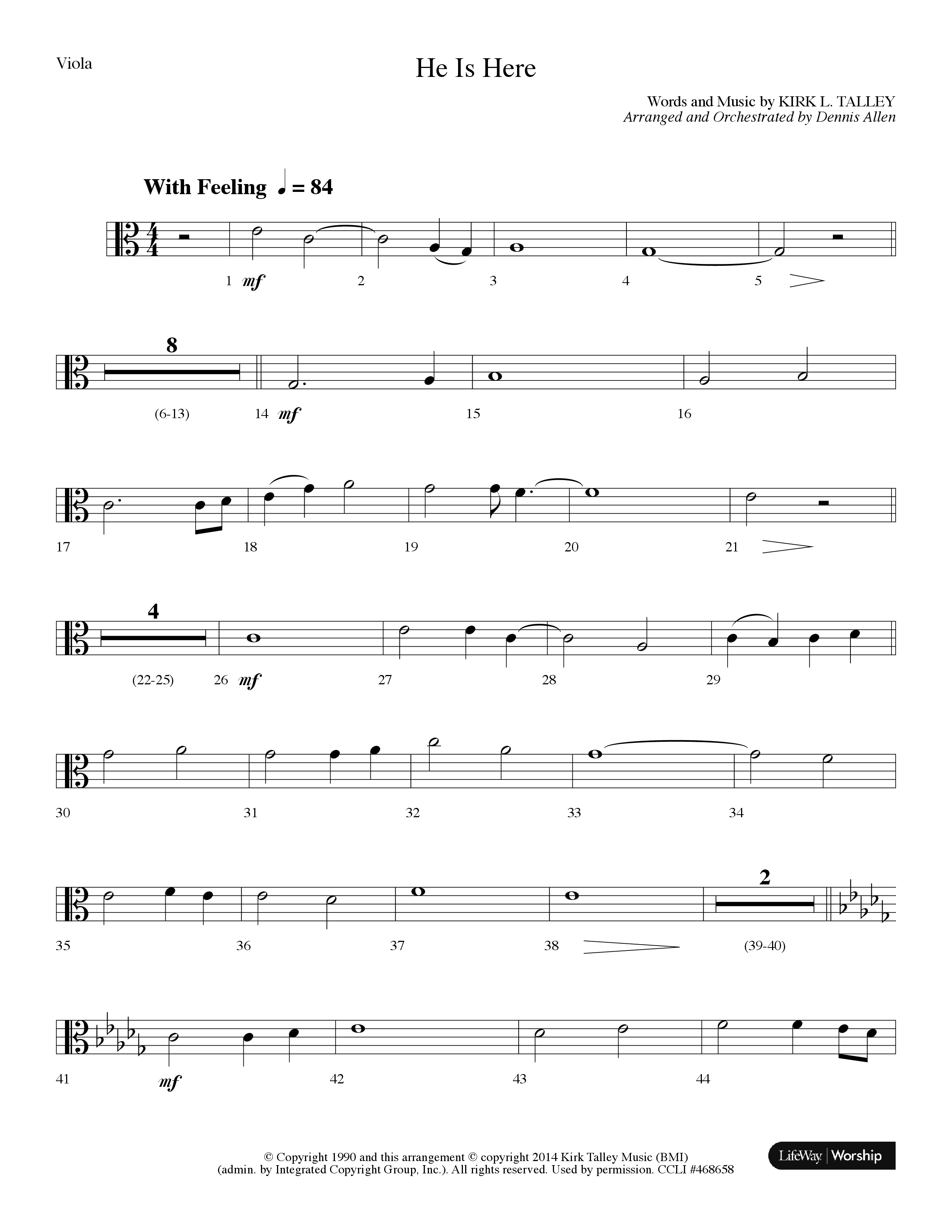He Is Here (Choral Anthem SATB) Viola (Lifeway Worship / Arr. Dennis Allen)
