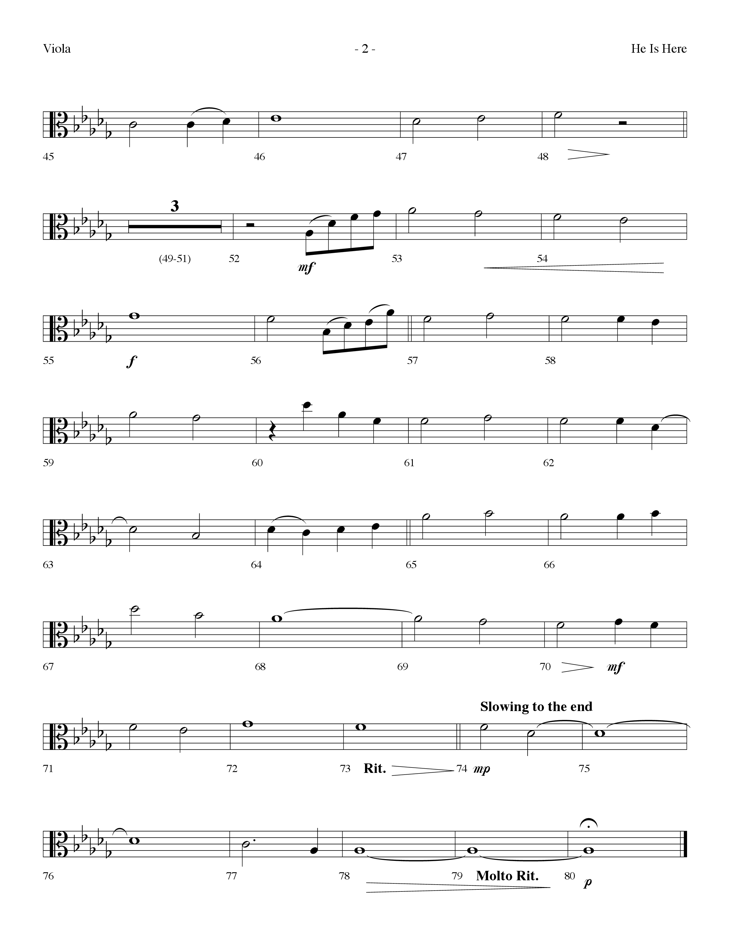 He Is Here (Choral Anthem SATB) Viola (Lifeway Worship / Arr. Dennis Allen)