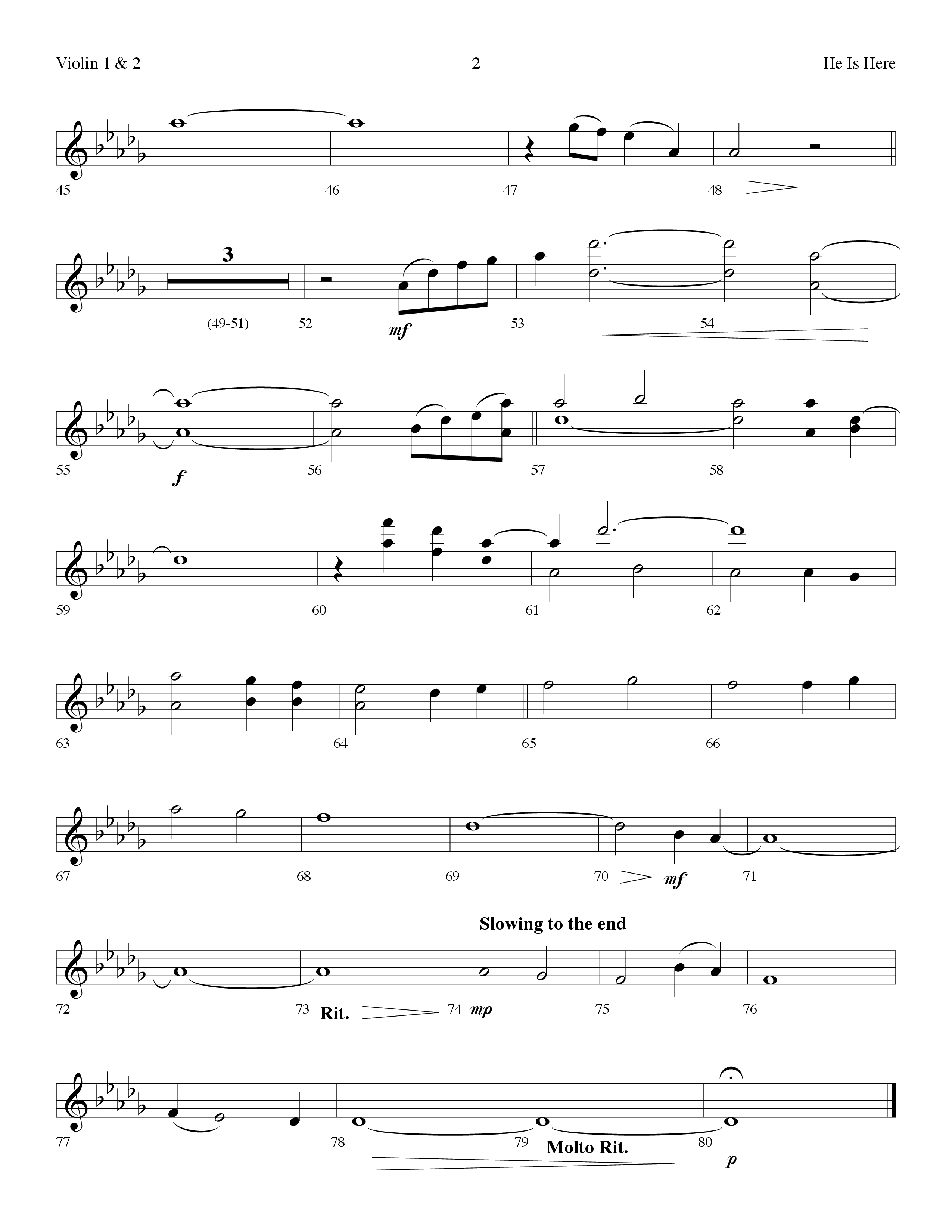 He Is Here (Choral Anthem SATB) Violin 1/2 (Lifeway Worship / Arr. Dennis Allen)