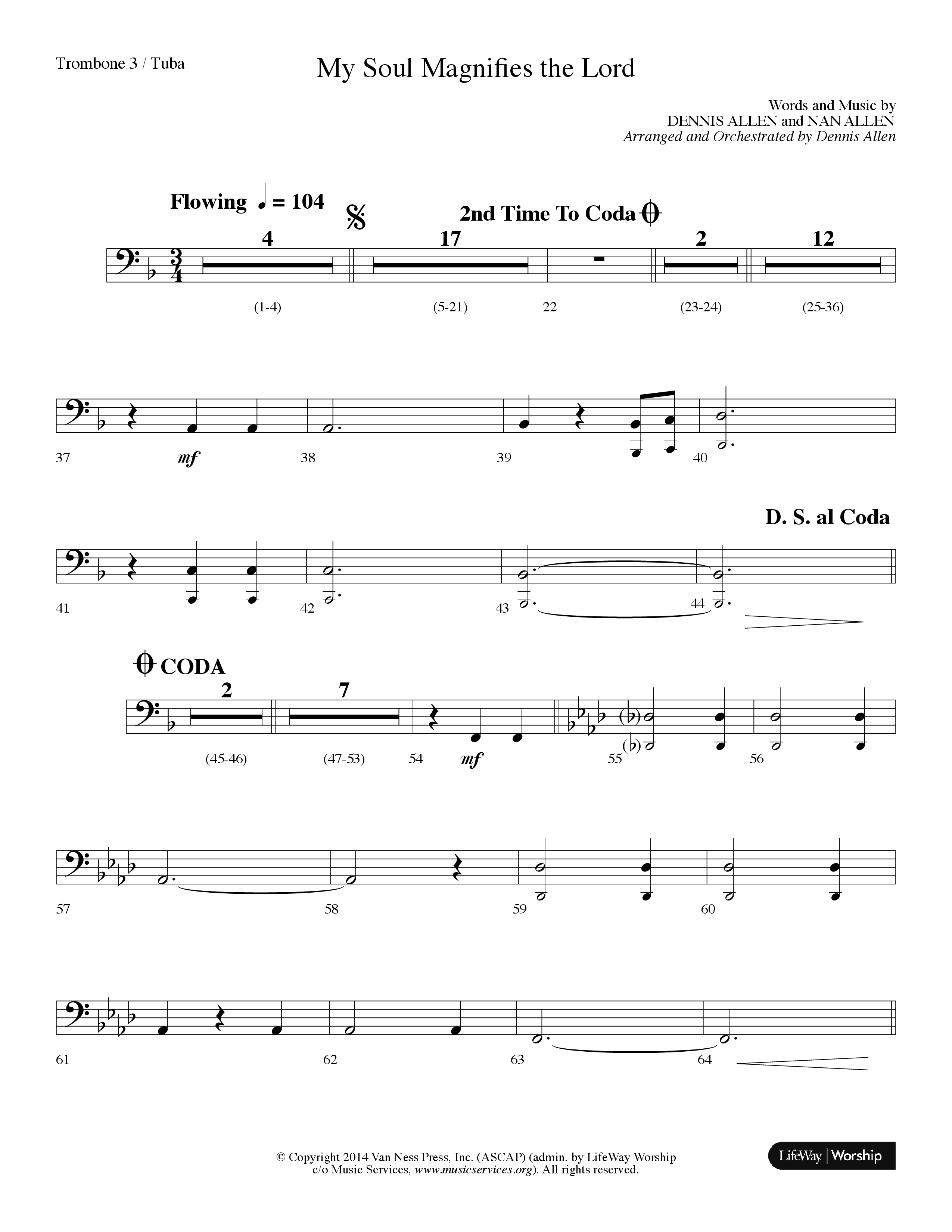 My Soul Magnifies The Lord (Choral Anthem SATB) Trombone 3/Tuba (Lifeway Choral / Arr. Dennis Allen)