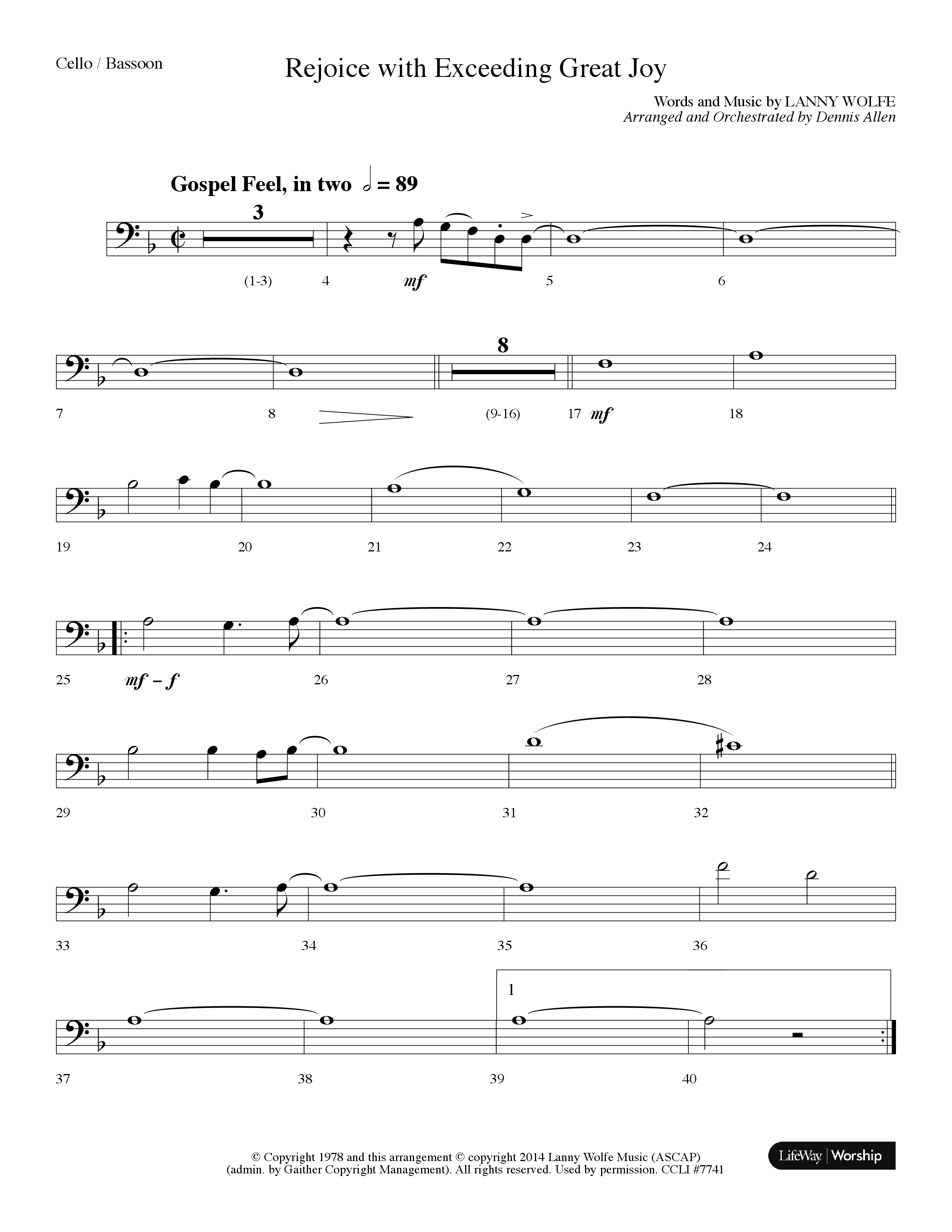 Rejoice With Exceeding Great Joy (Choral Anthem SATB) Cello (Lifeway Choral / Arr. Dennis Allen)