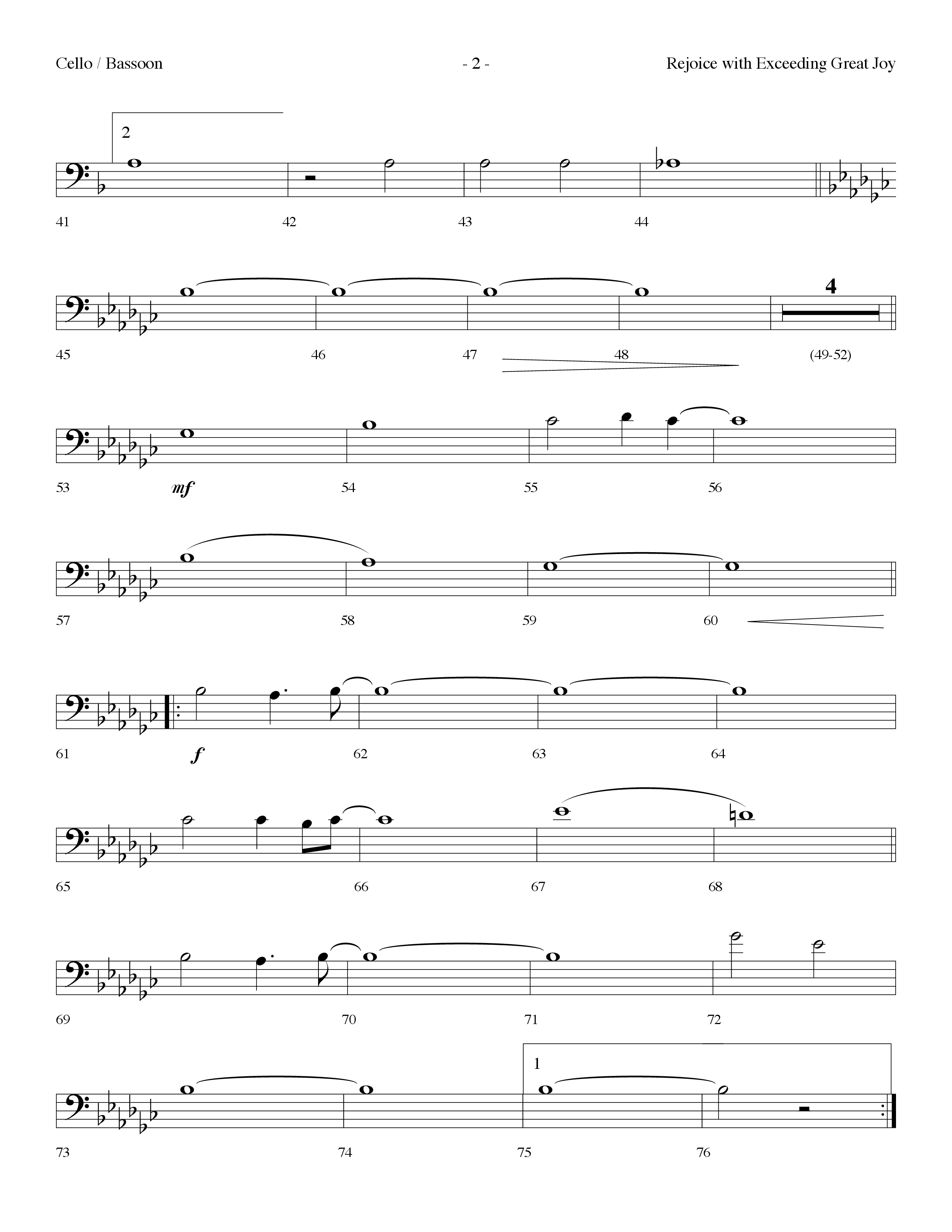 Rejoice With Exceeding Great Joy (Choral Anthem SATB) Cello (Lifeway Choral / Arr. Dennis Allen)