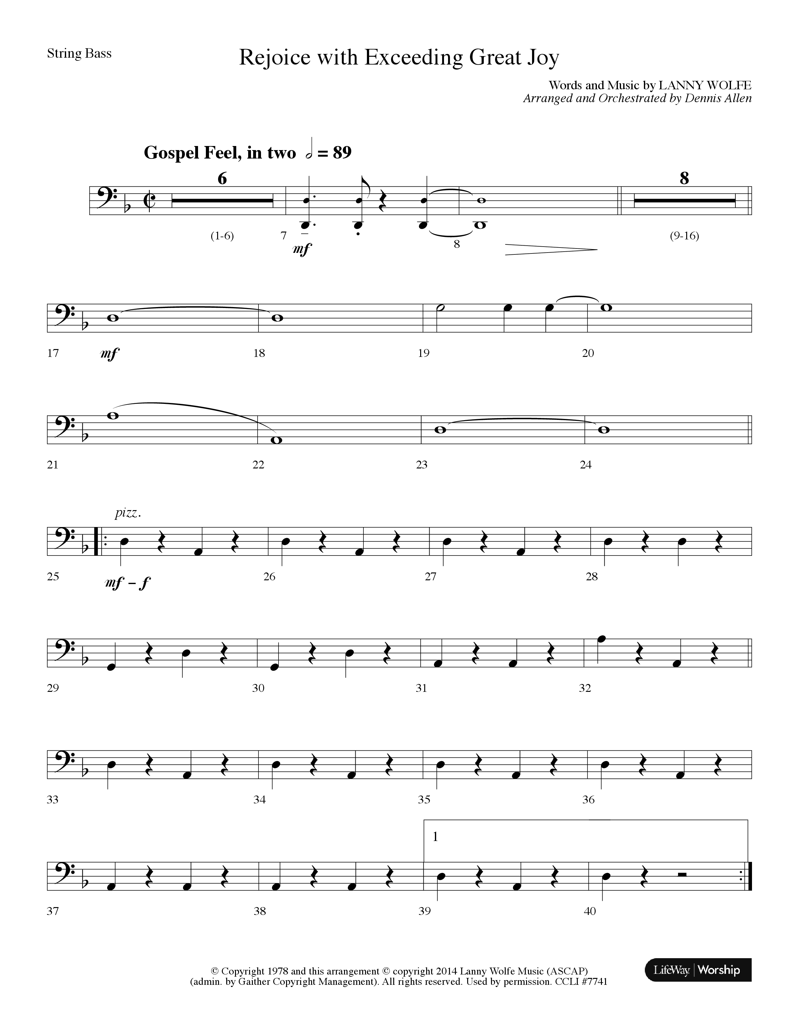Rejoice With Exceeding Great Joy (Choral Anthem SATB) String Bass (Lifeway Choral / Arr. Dennis Allen)