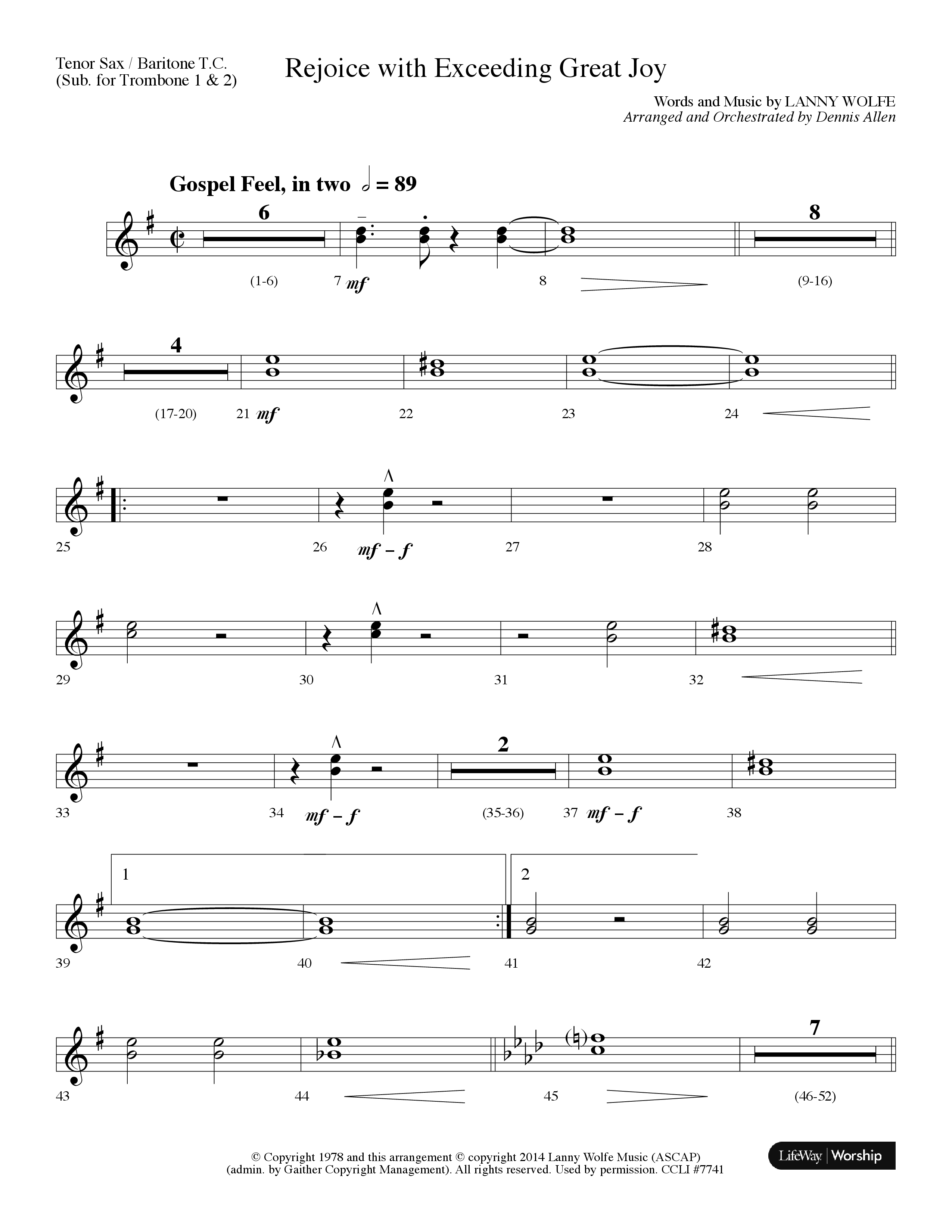 Rejoice With Exceeding Great Joy (Choral Anthem SATB) Tenor Sax/Baritone T.C. (Lifeway Choral / Arr. Dennis Allen)