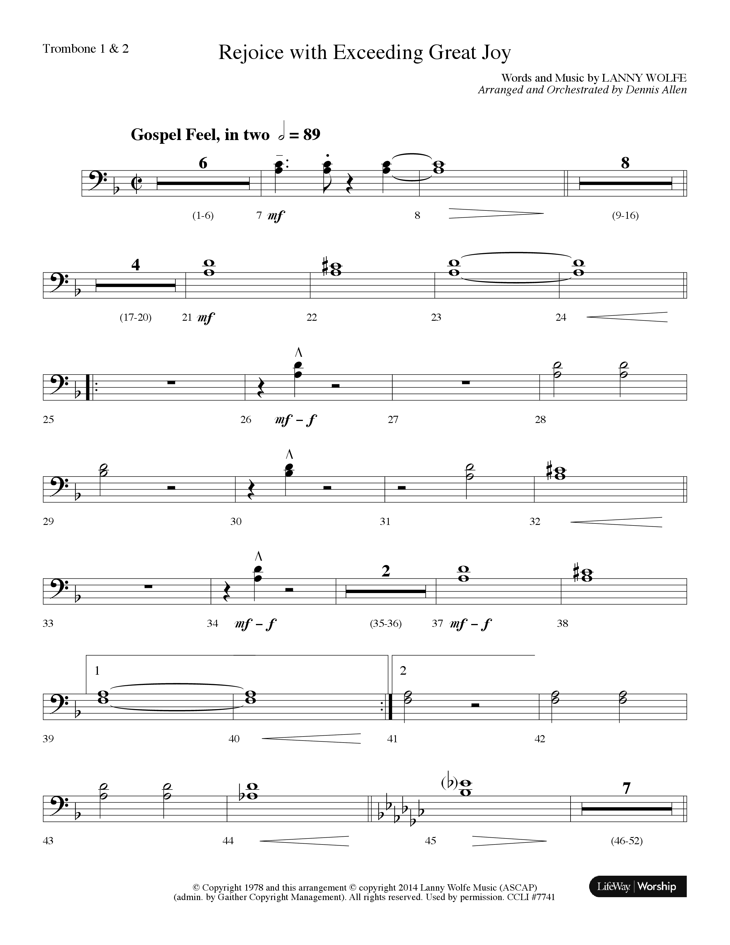 Rejoice With Exceeding Great Joy (Choral Anthem SATB) Trombone 1/2 (Lifeway Choral / Arr. Dennis Allen)