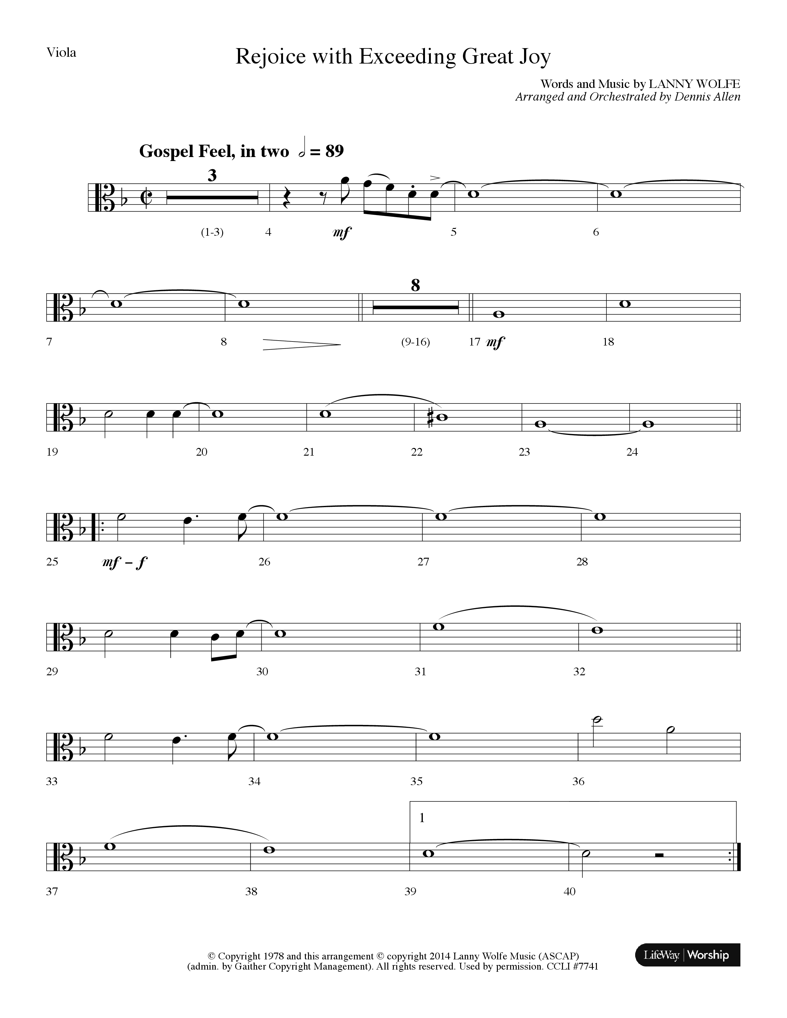 Rejoice With Exceeding Great Joy (Choral Anthem SATB) Viola (Lifeway Choral / Arr. Dennis Allen)