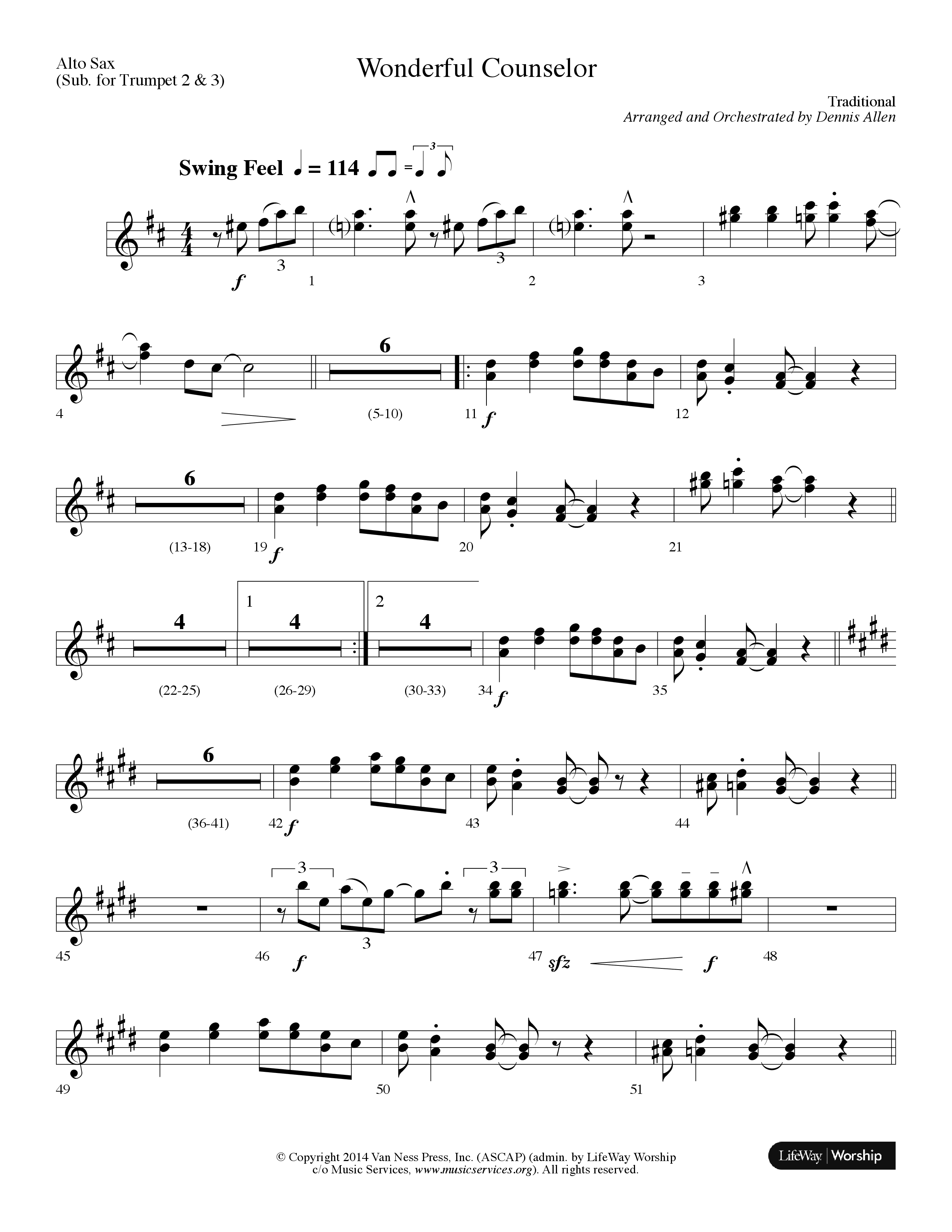 Wonderful Counselor (Choral Anthem SATB) Alto Sax (Lifeway Choral / Arr. Dennis Allen)