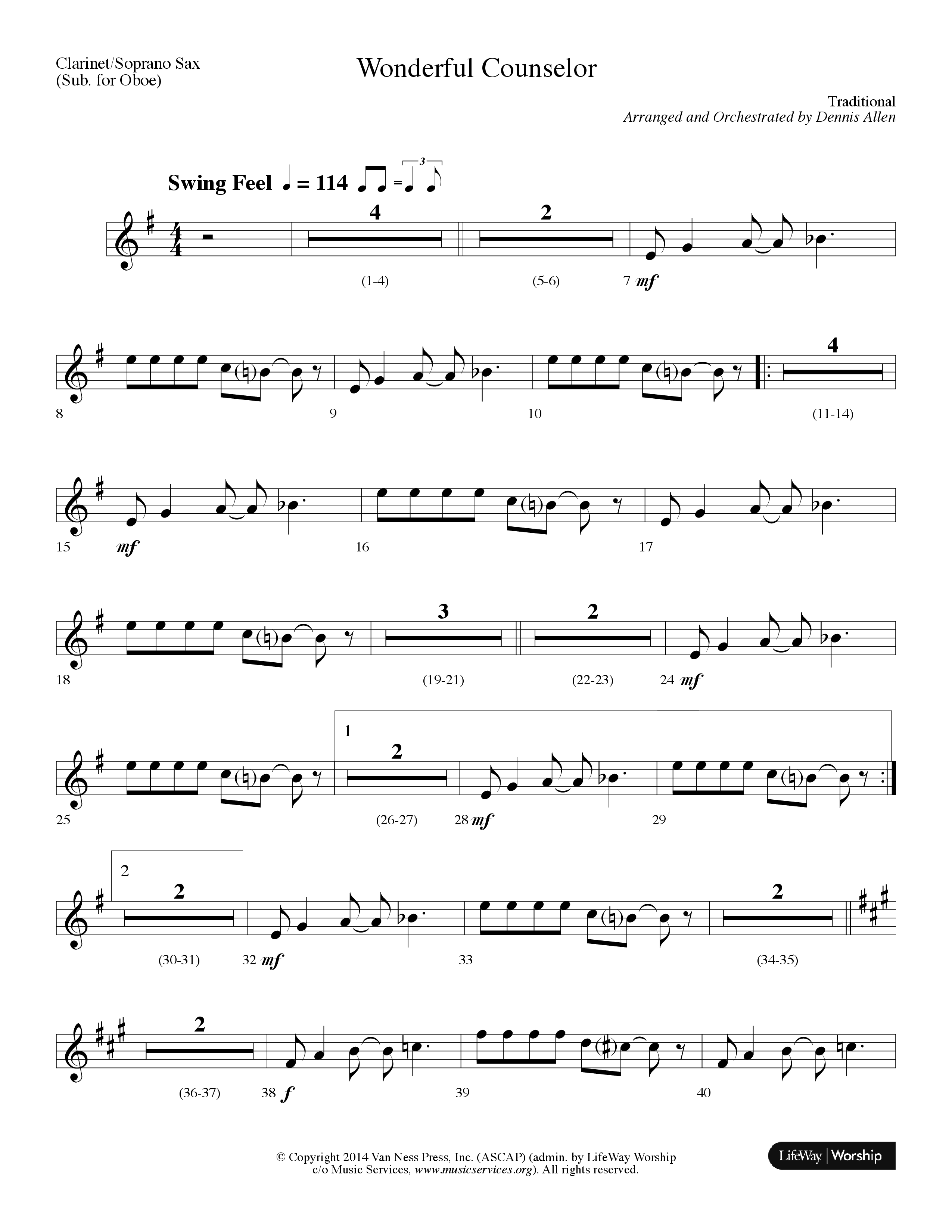 Wonderful Counselor (Choral Anthem SATB) Clarinet/Soprano Sax (Lifeway Choral / Arr. Dennis Allen)