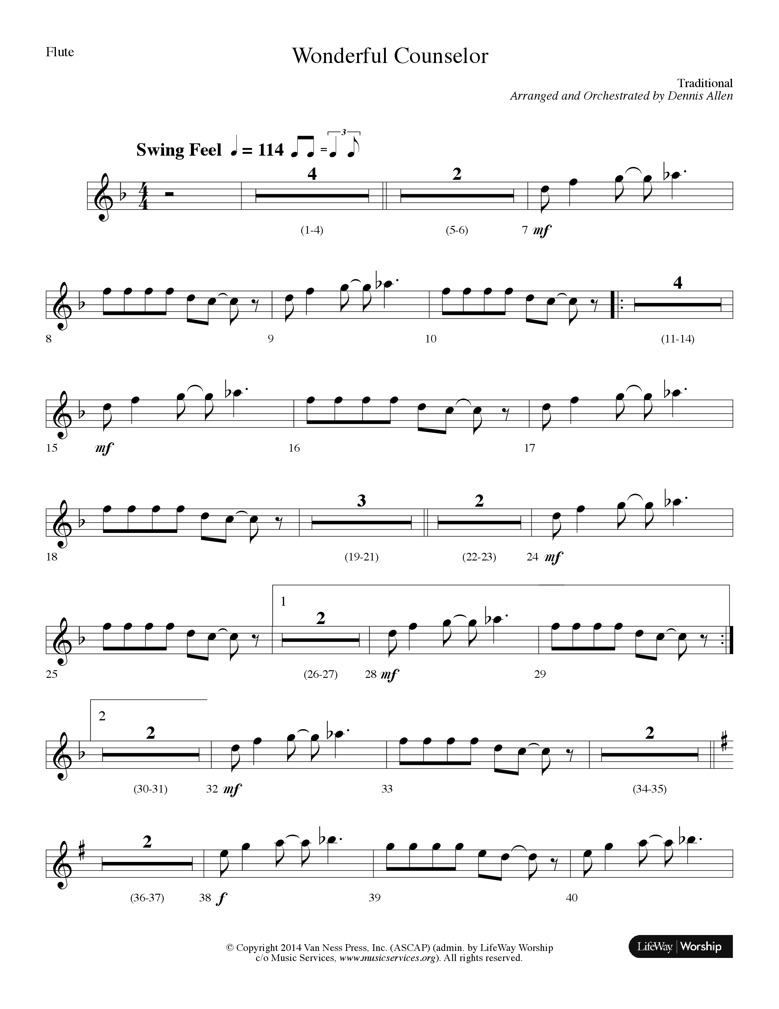 Wonderful Counselor (Choral Anthem SATB) Flute (Lifeway Choral / Arr. Dennis Allen)