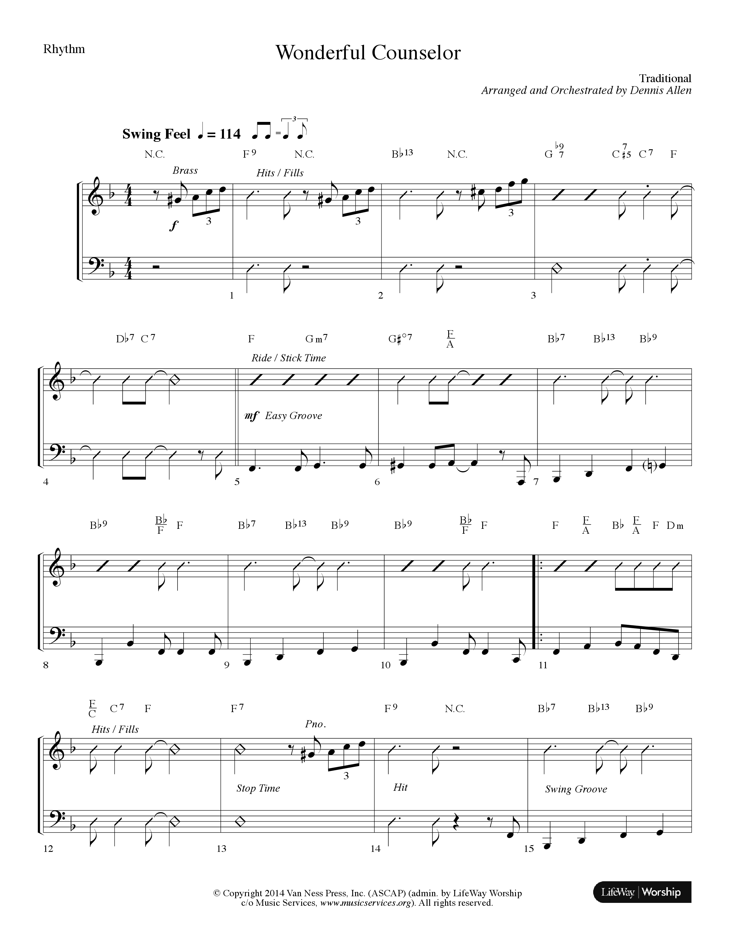 Wonderful Counselor (Choral Anthem SATB) Rhythm Chart (Lifeway Choral / Arr. Dennis Allen)
