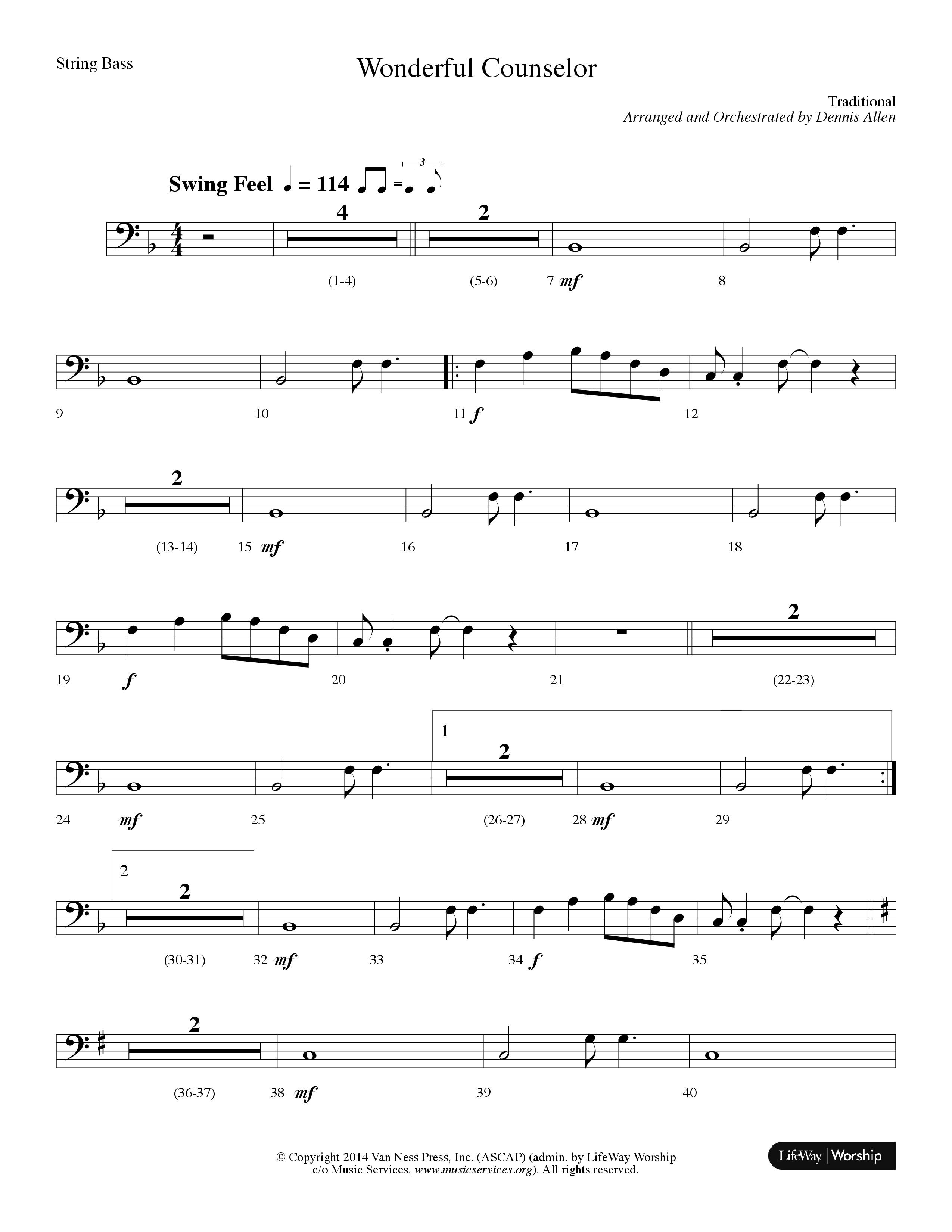 Wonderful Counselor (Choral Anthem SATB) String Bass (Lifeway Choral / Arr. Dennis Allen)