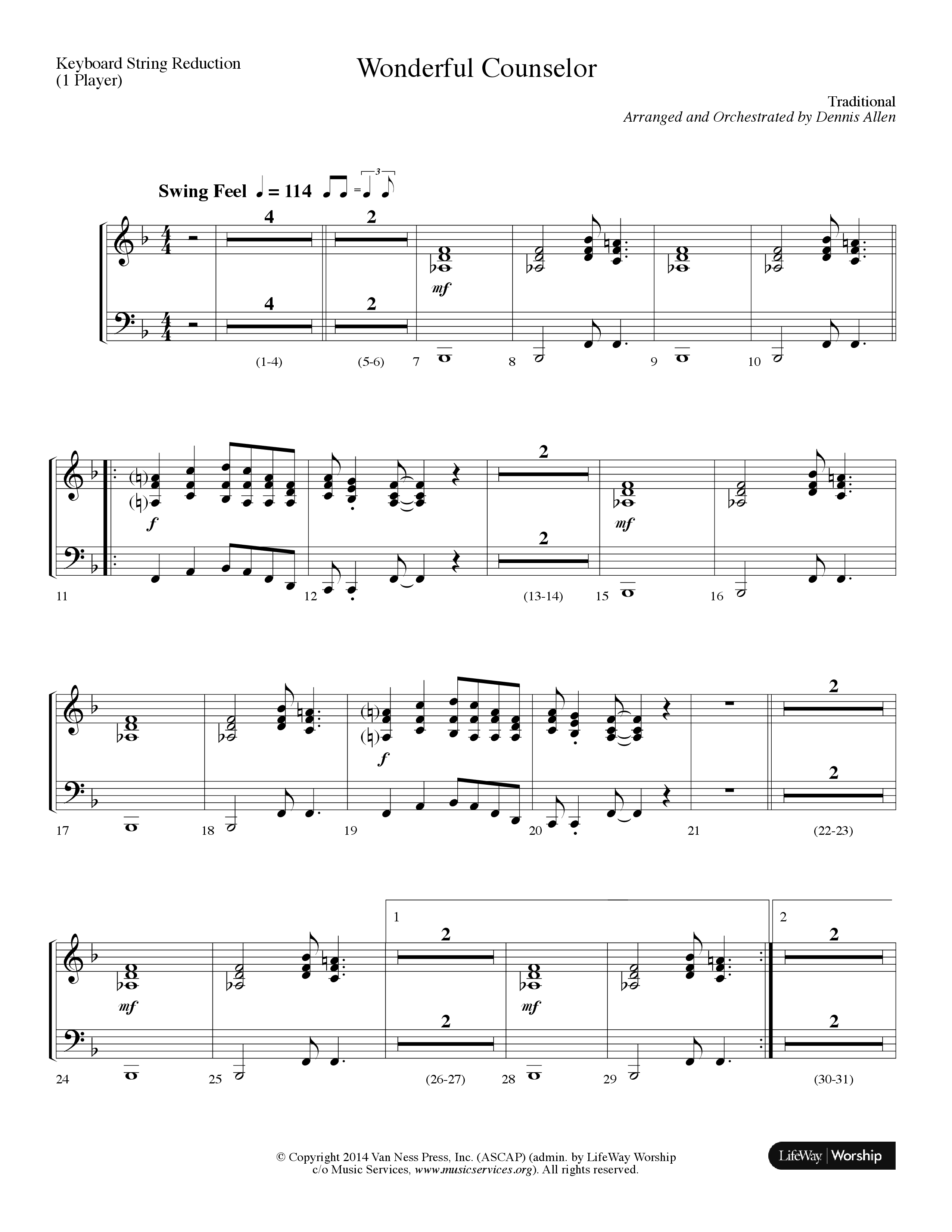 Wonderful Counselor (Choral Anthem SATB) String Reduction (Lifeway Choral / Arr. Dennis Allen)