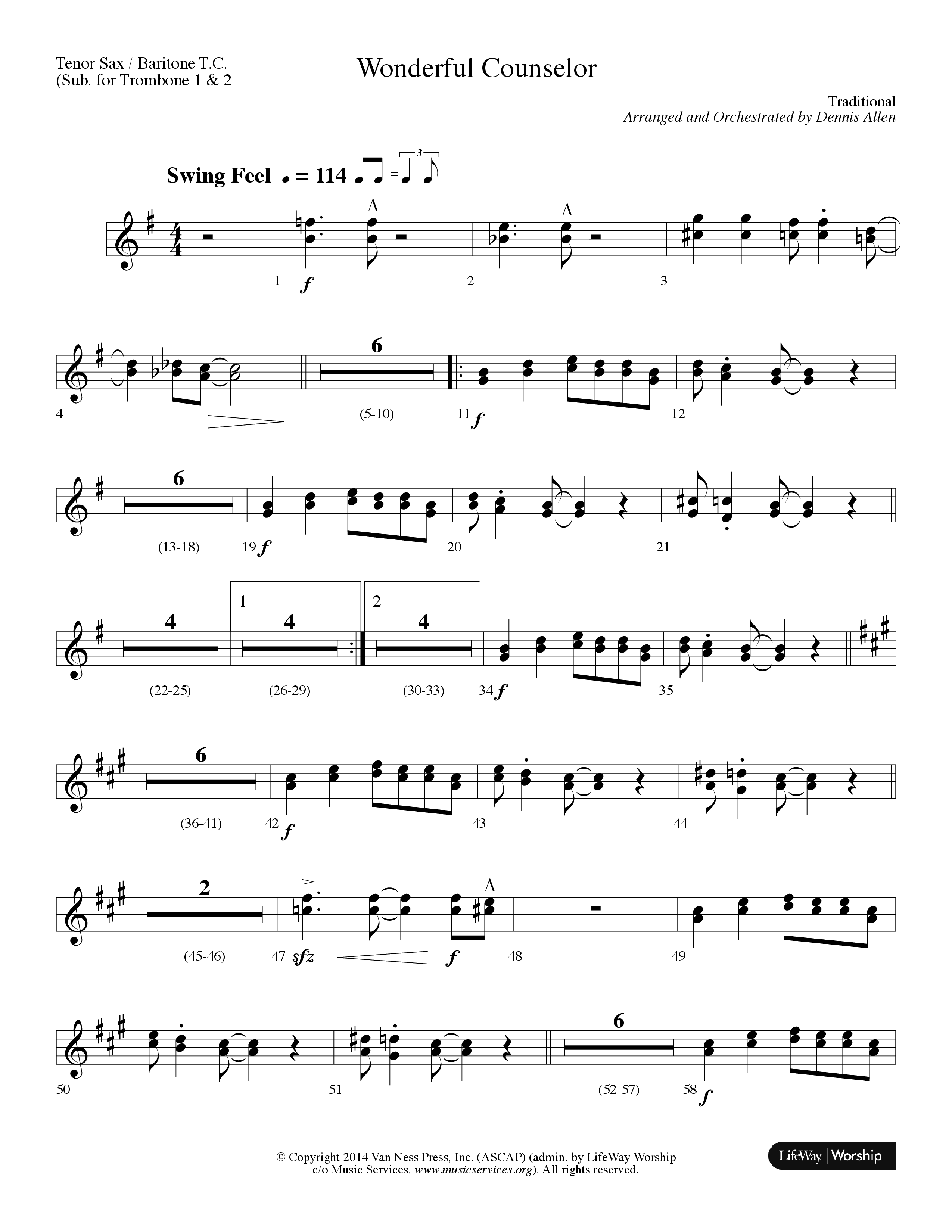 Wonderful Counselor (Choral Anthem SATB) Tenor Sax/Baritone T.C. (Lifeway Choral / Arr. Dennis Allen)