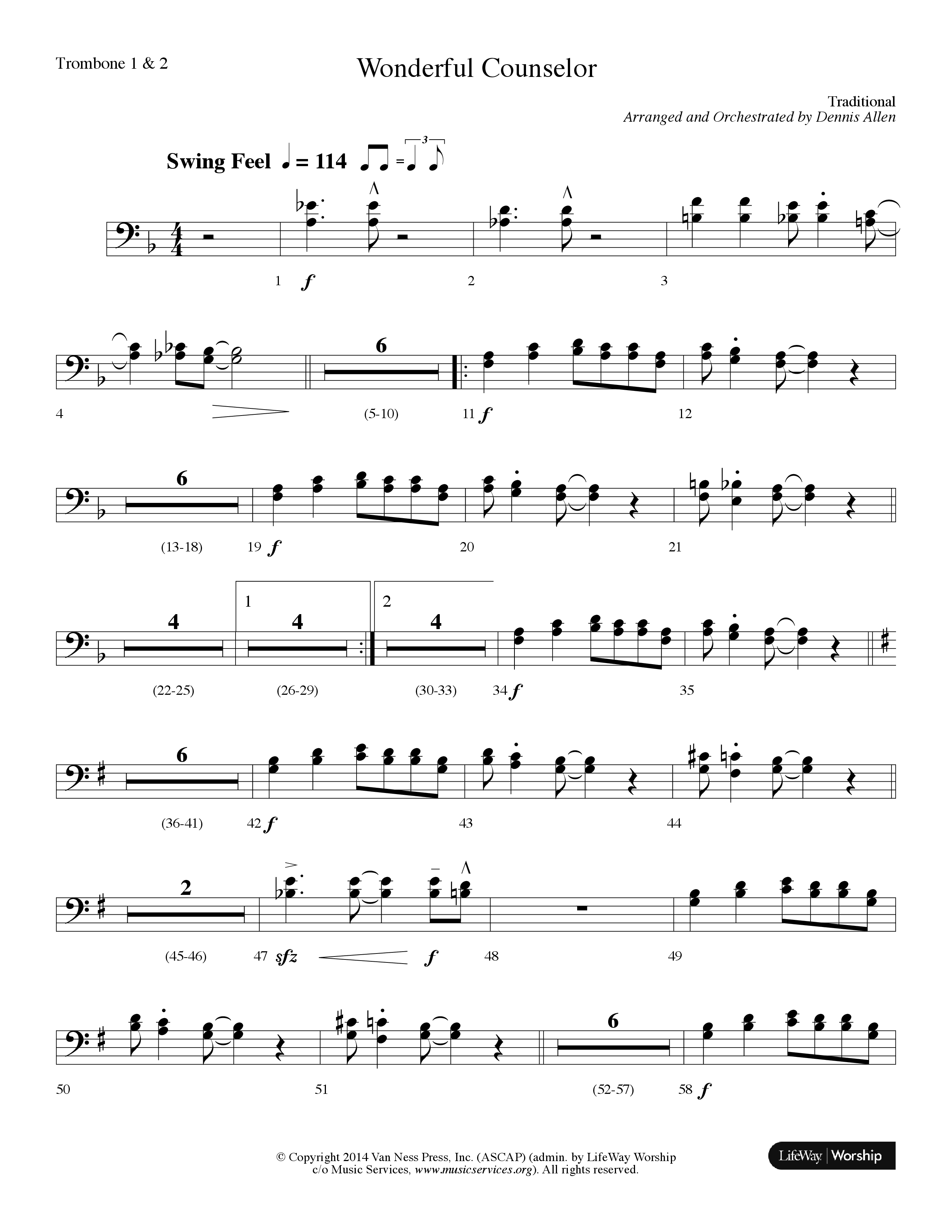 Wonderful Counselor (Choral Anthem SATB) Trombone 1/2 (Lifeway Choral / Arr. Dennis Allen)