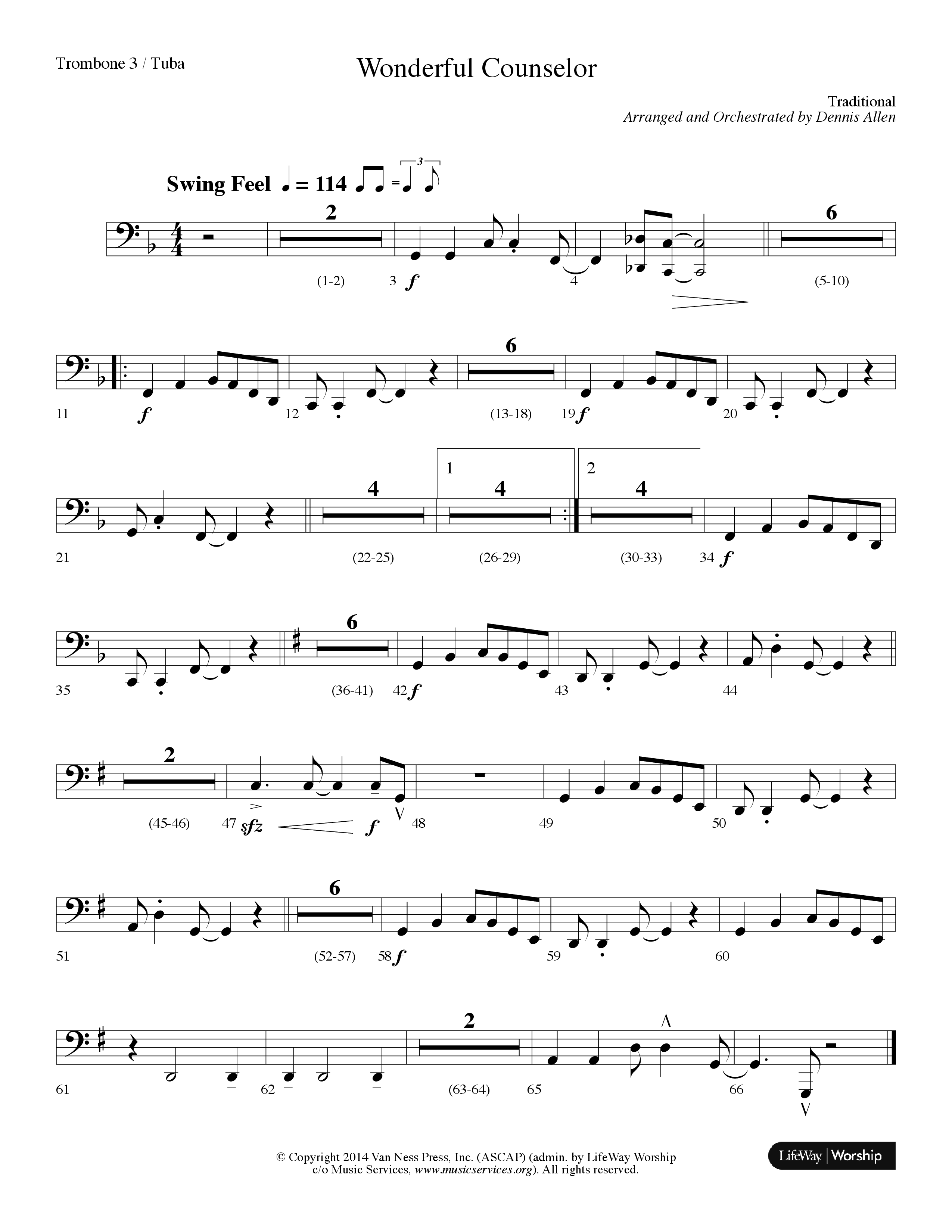 Wonderful Counselor (Choral Anthem SATB) Trombone 3/Tuba (Lifeway Choral / Arr. Dennis Allen)