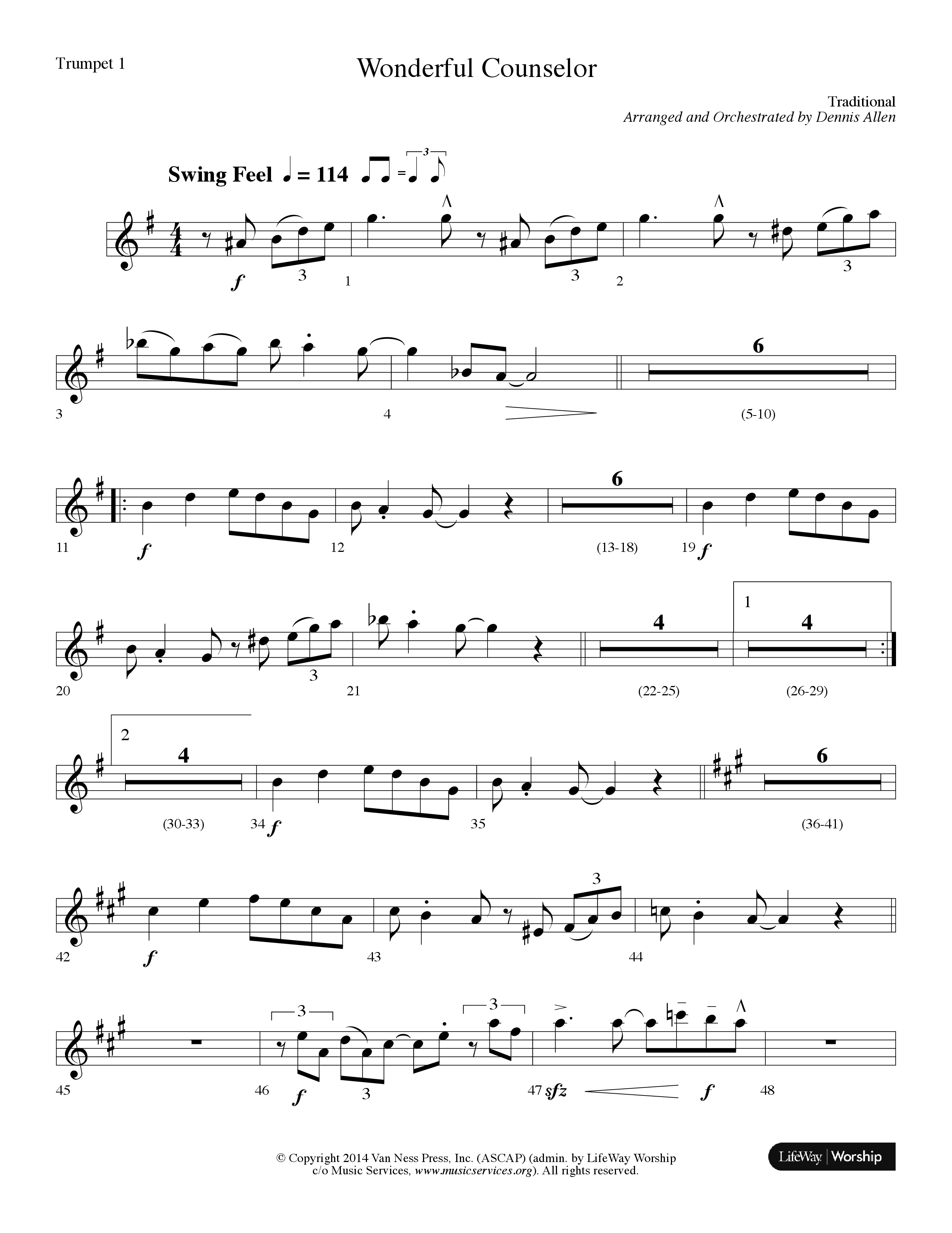 Wonderful Counselor (Choral Anthem SATB) Trumpet 1 (Lifeway Choral / Arr. Dennis Allen)