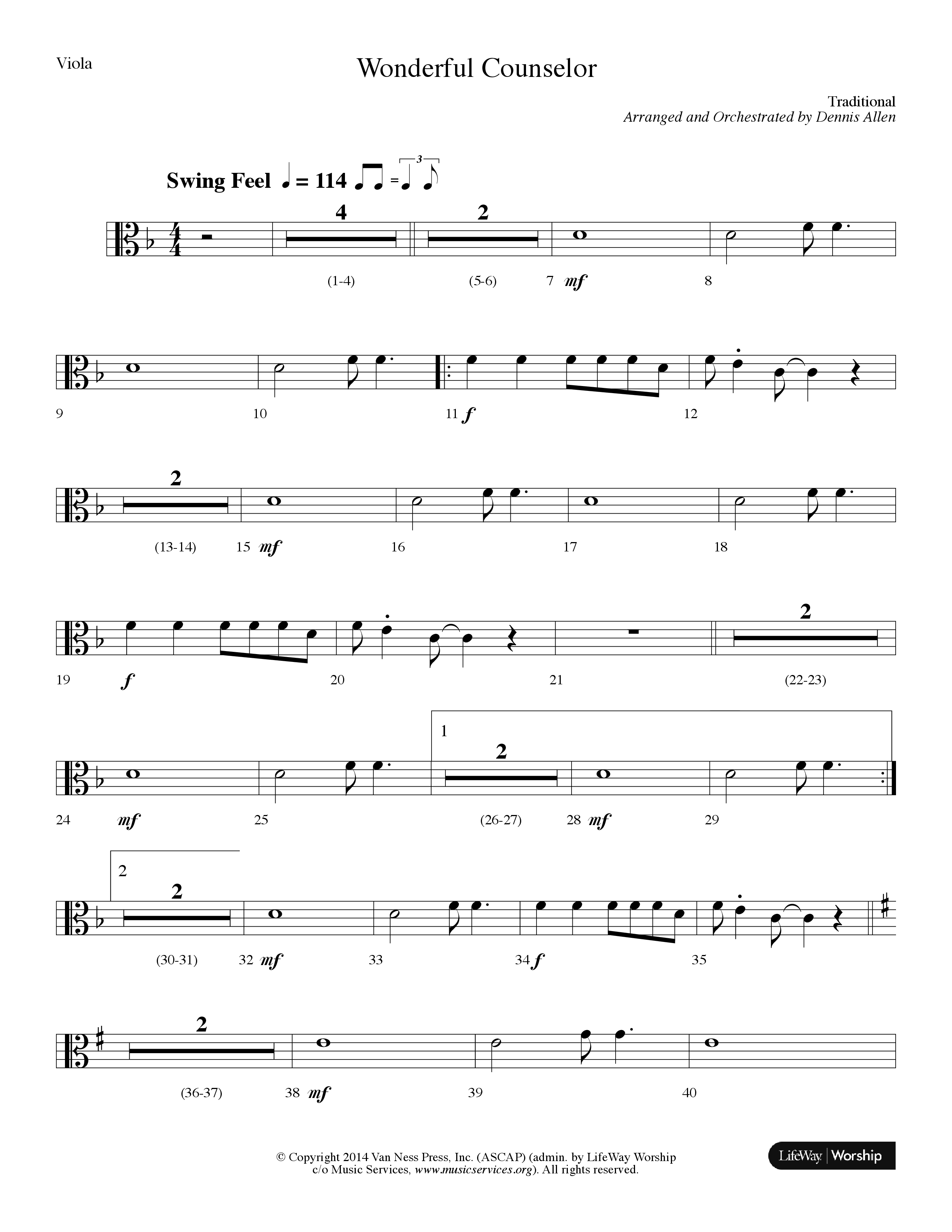 Wonderful Counselor (Choral Anthem SATB) Viola (Lifeway Choral / Arr. Dennis Allen)