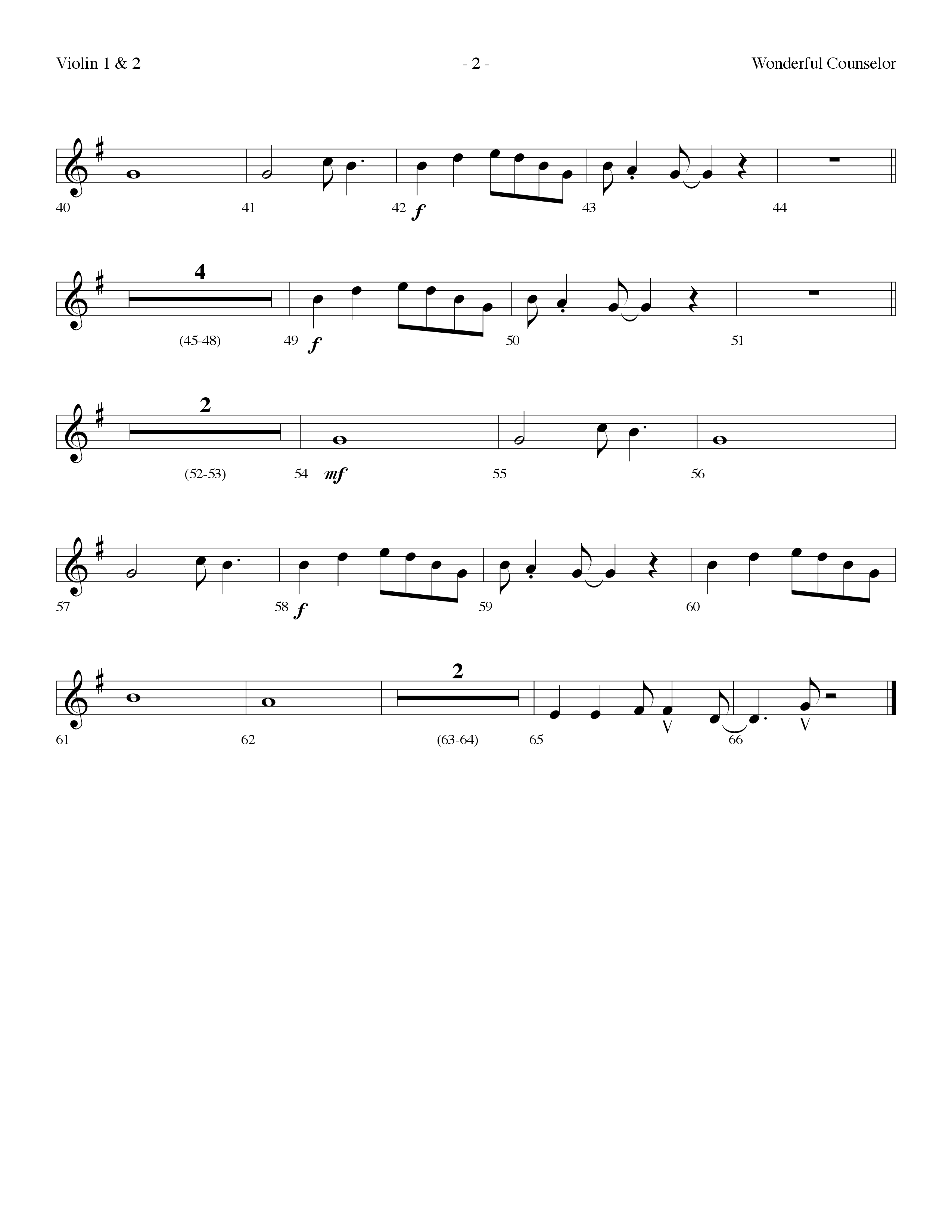 Wonderful Counselor (Choral Anthem SATB) Violin 1/2 (Lifeway Choral / Arr. Dennis Allen)