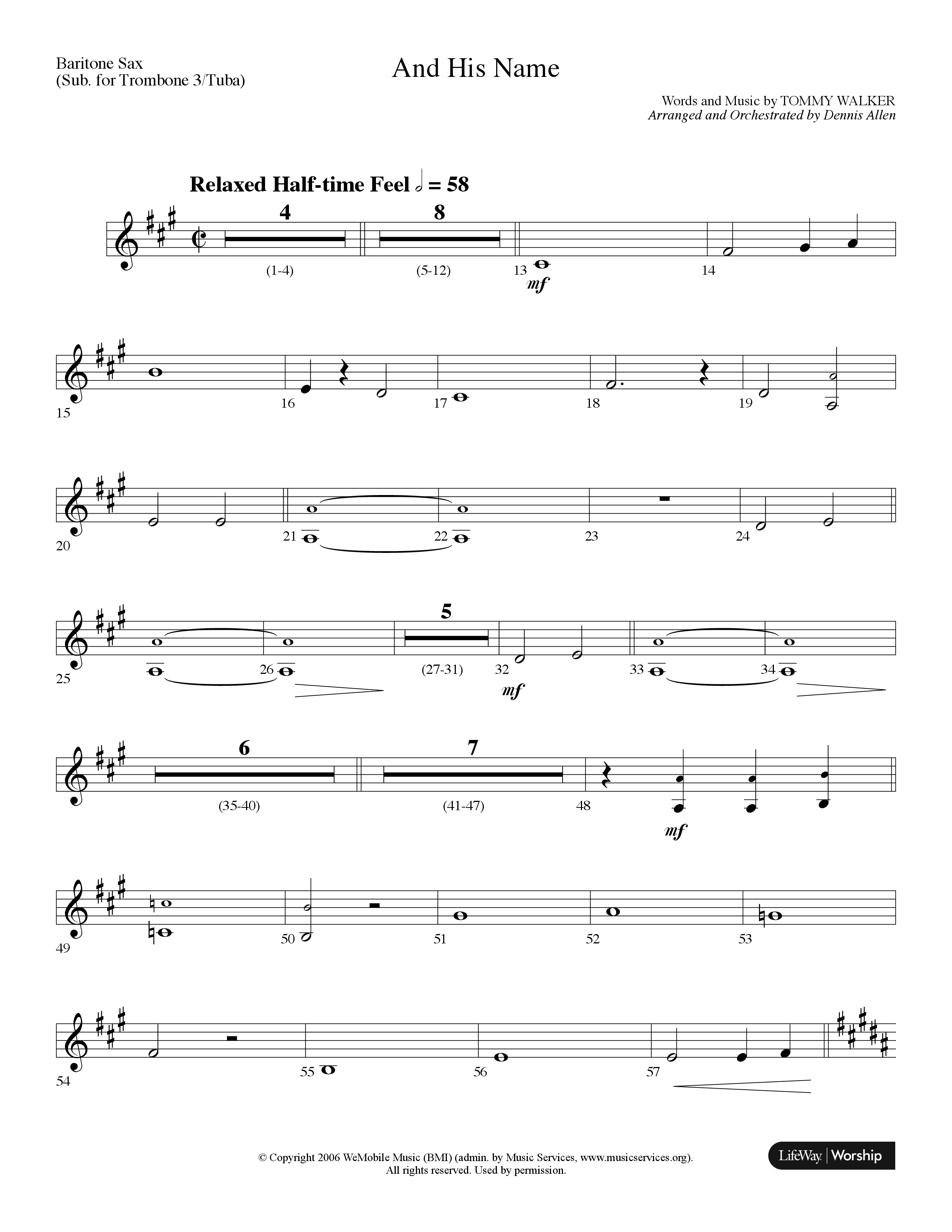 And His Name (Choral Anthem SATB) Bari Sax (Lifeway Choral / Arr. Dennis Allen)